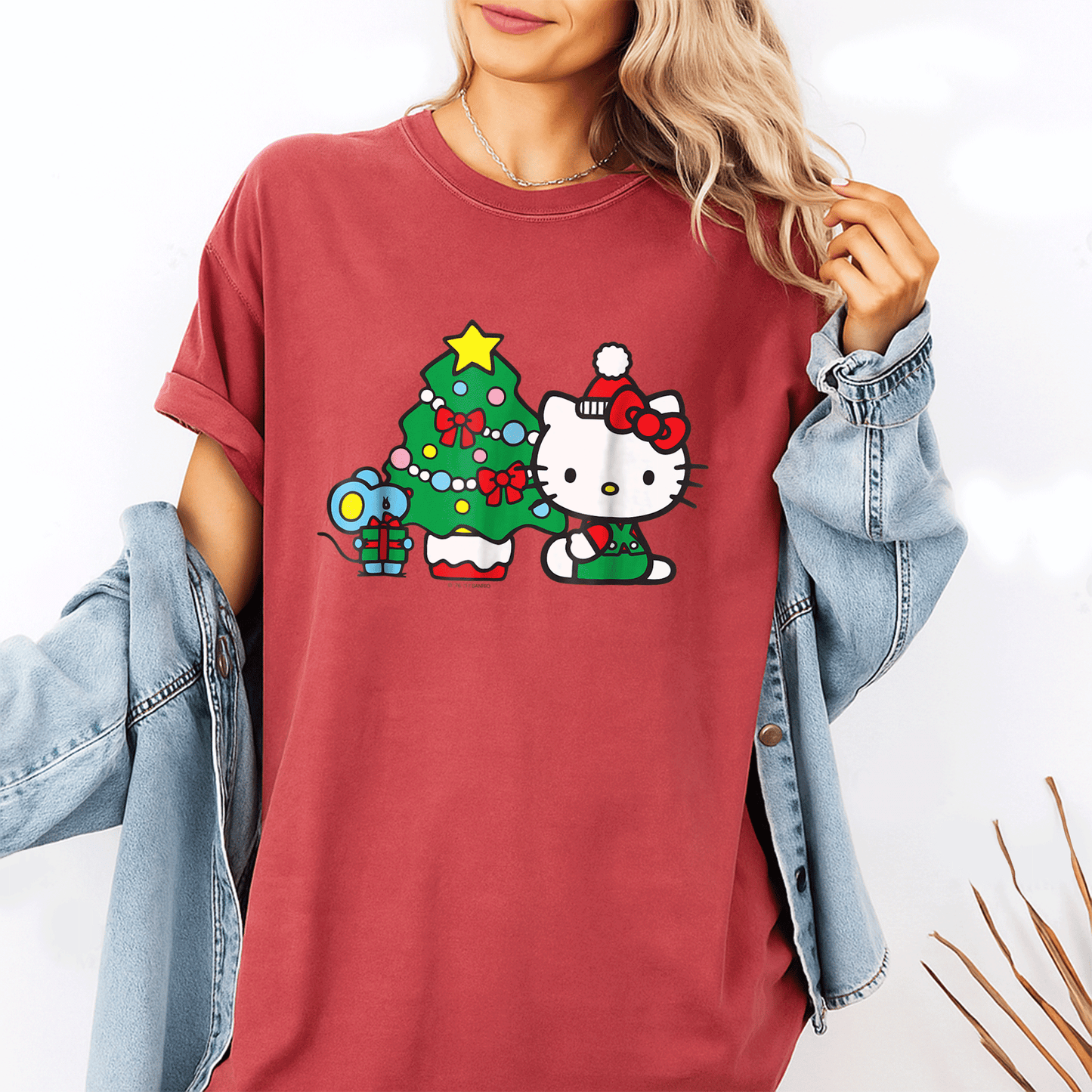 Cute Hello Kitty Christmas Tree Tee Shirt Festive Holiday Apparel for Kids and Adults - Perfect for Family Celebrations - 1