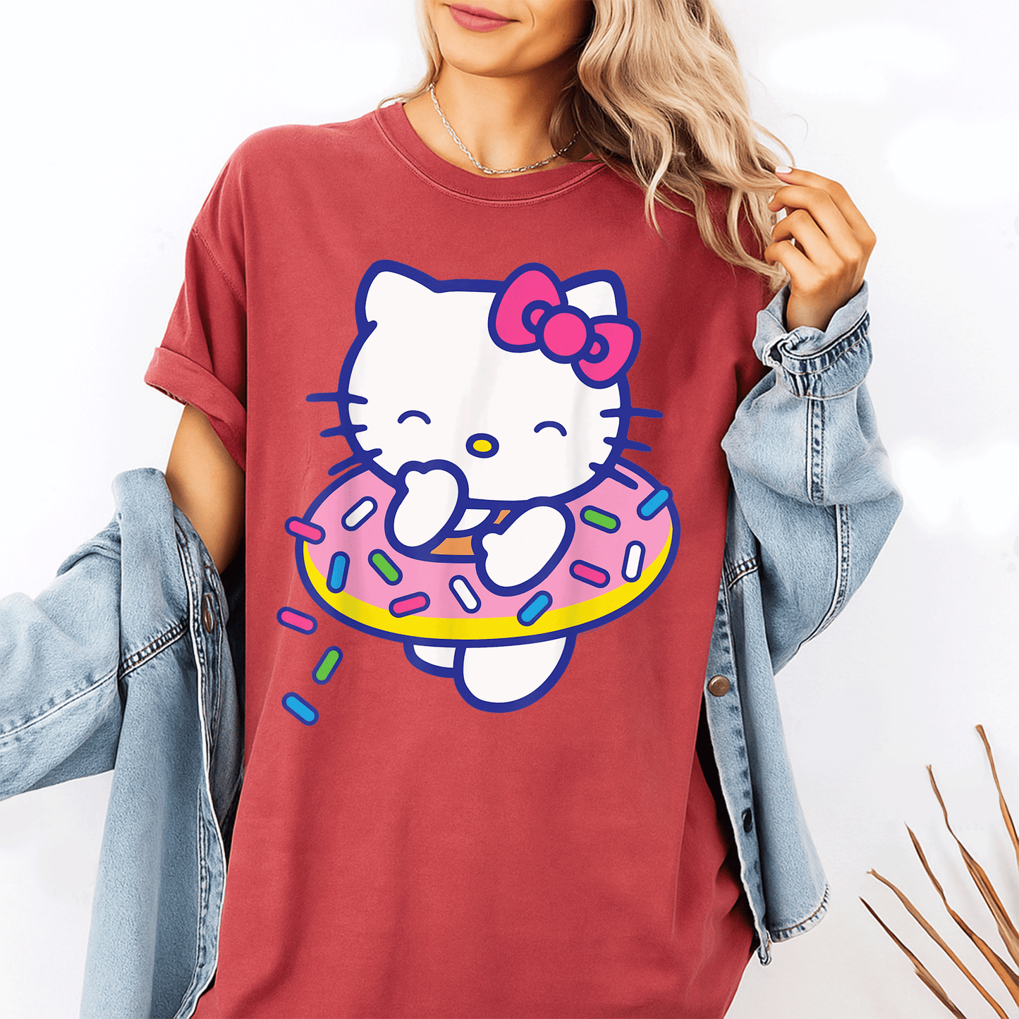 Cute Hello Kitty Donut Sprinkles Floaty Summer Swimming T-Shirt for Kids - Adorable Swimwear for Fun Beach Days - 1