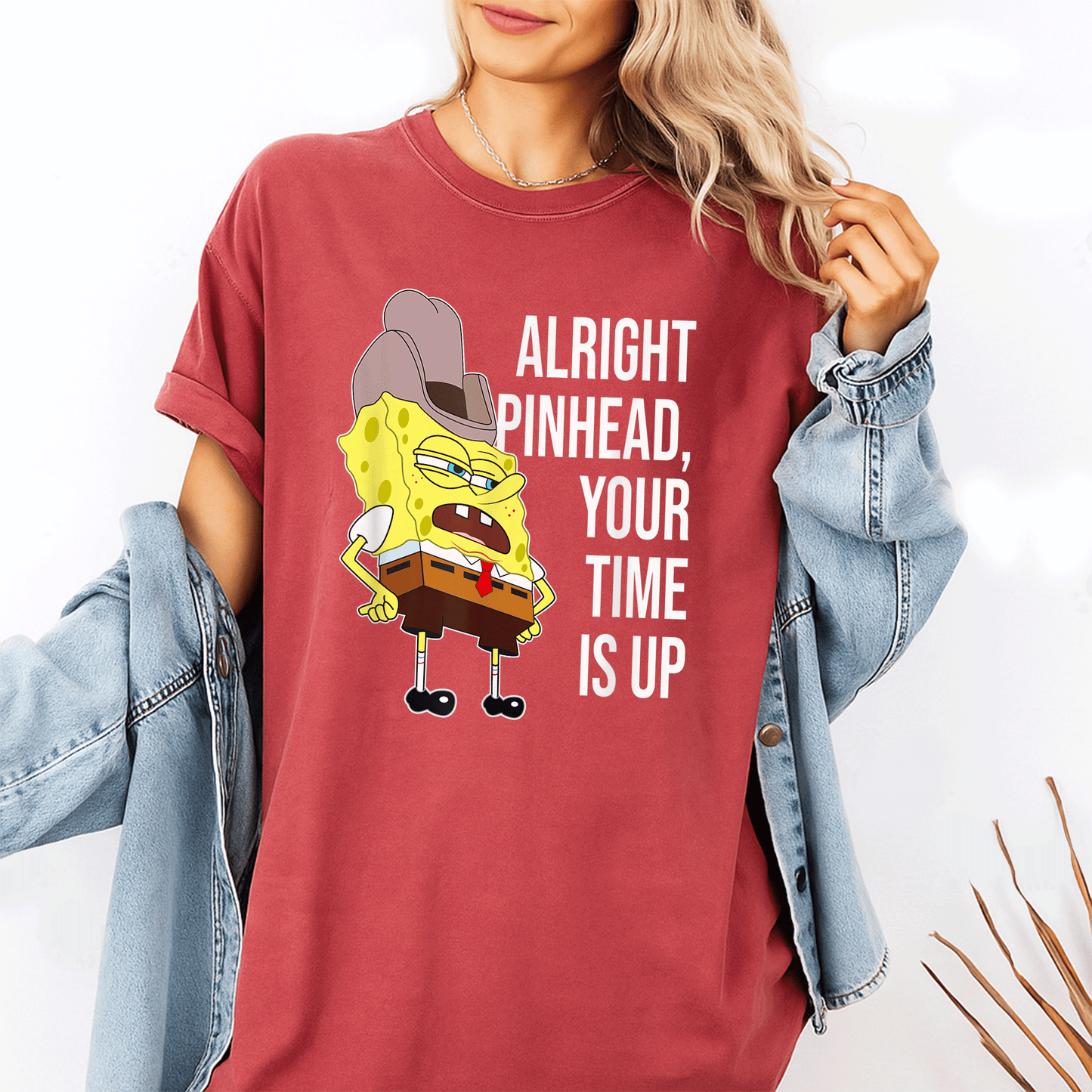 Mademark x SpongeBob SquarePants Alright Pinhead Your Time is Up Graphic T-Shirt for Fans of Fun and Retro Style - 1