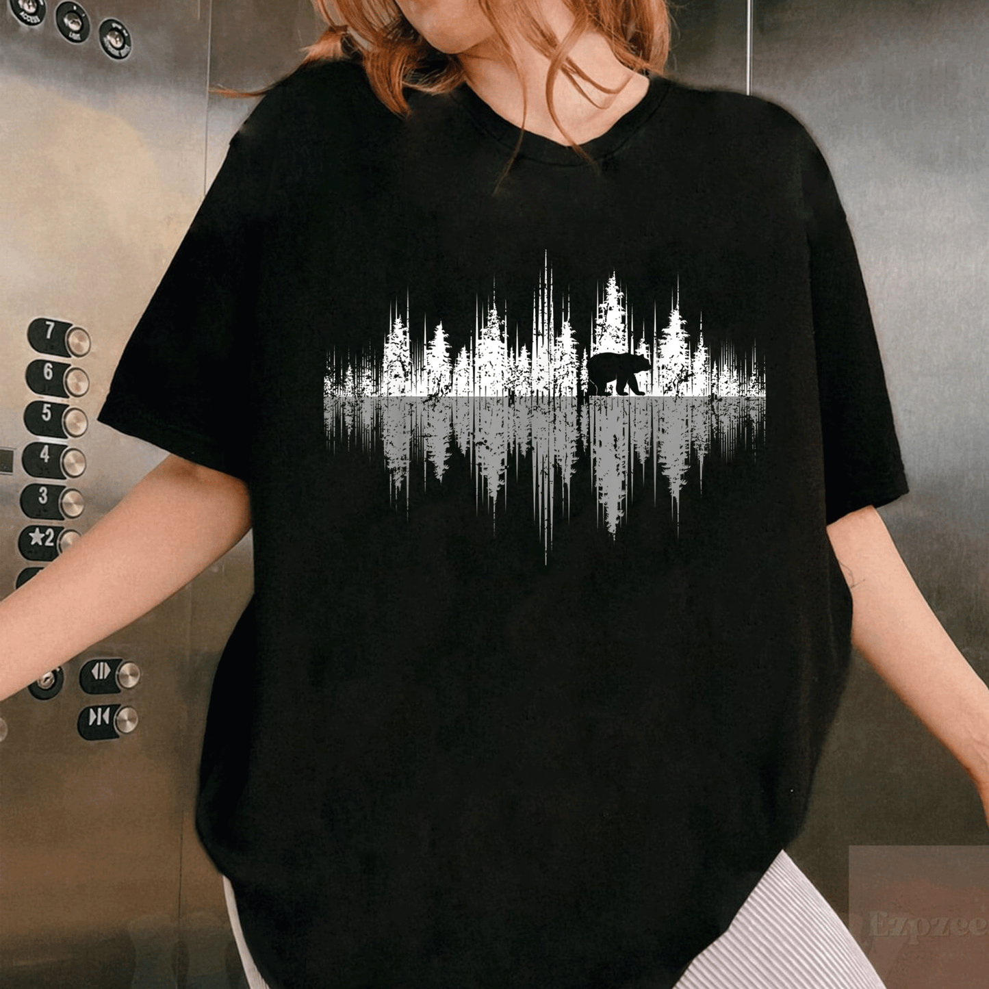 Nature-Inspired Bear Reflection T-Shirt for Wildlife Lovers - Outdoor Forest Scene Graphic Tee for Nature Enthusiasts - 1