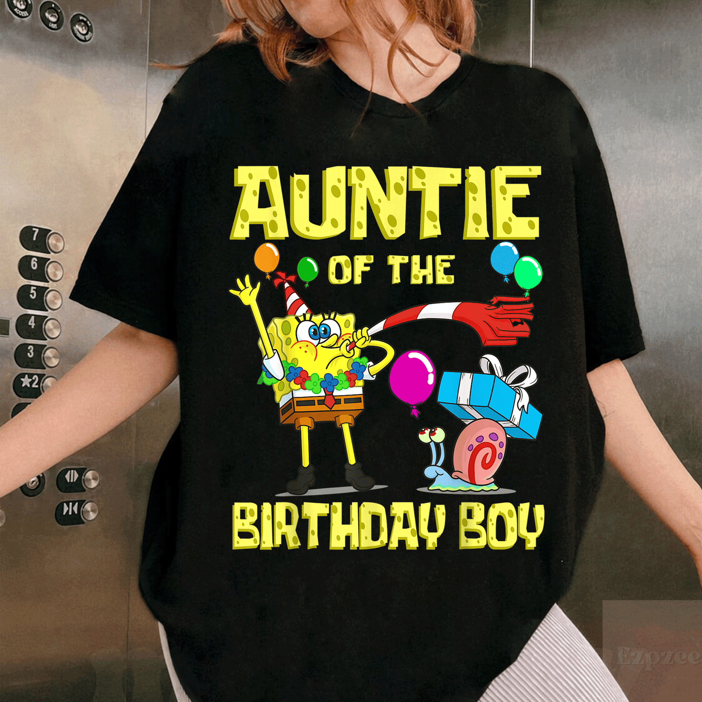 SpongeBob Auntie of the Birthday Boy Theme T-Shirt by Mademark - Fun & Colorful Party Apparel for Fans of All Ages - 1