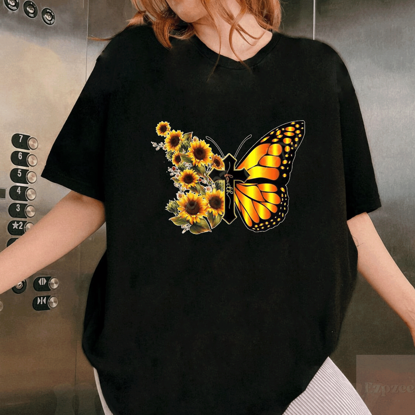 Sunflower Butterfly Faith T-Shirt for Women - Inspirational Floral Graphic Tee - Perfect Gift for Nature Lovers - 1