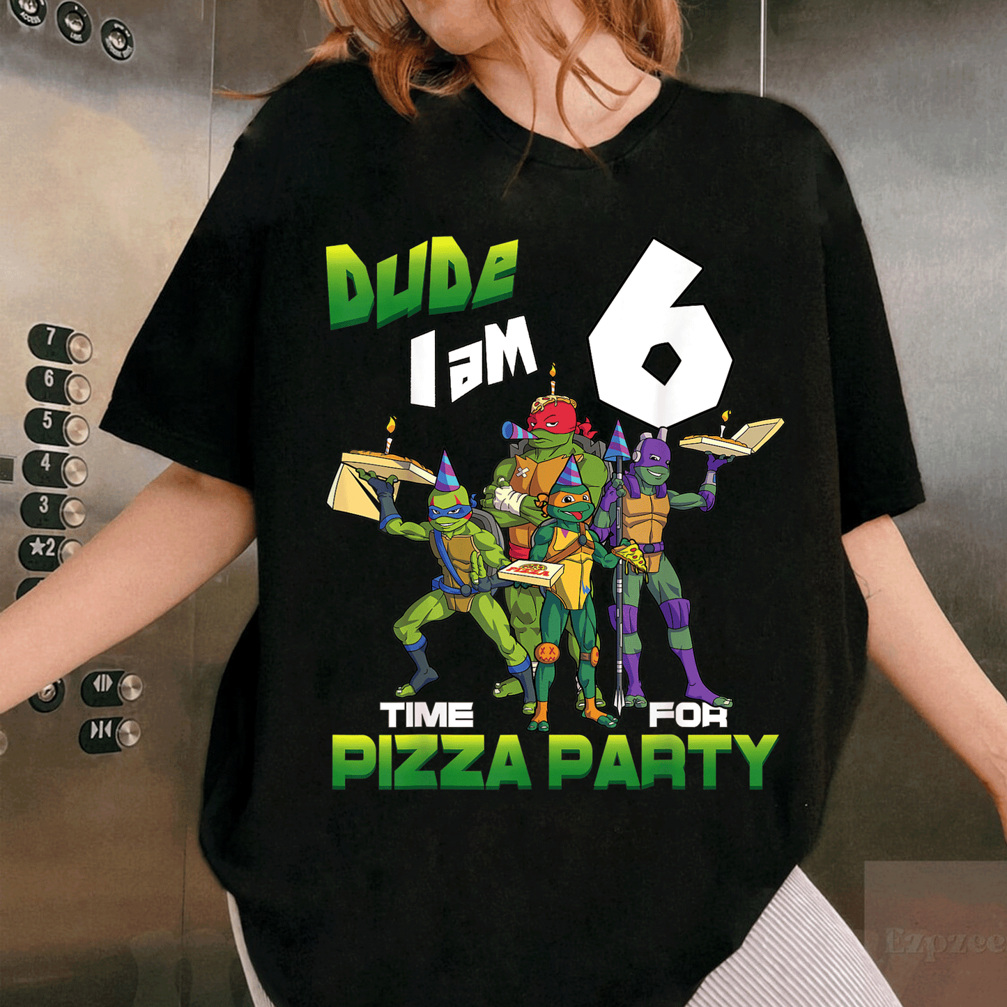 Cool Teenage Mutant Ninja Turtles Birthday T-Shirt for Boys - Dude I am 6 Years Old Pizza Party Style Fun Tee - 1