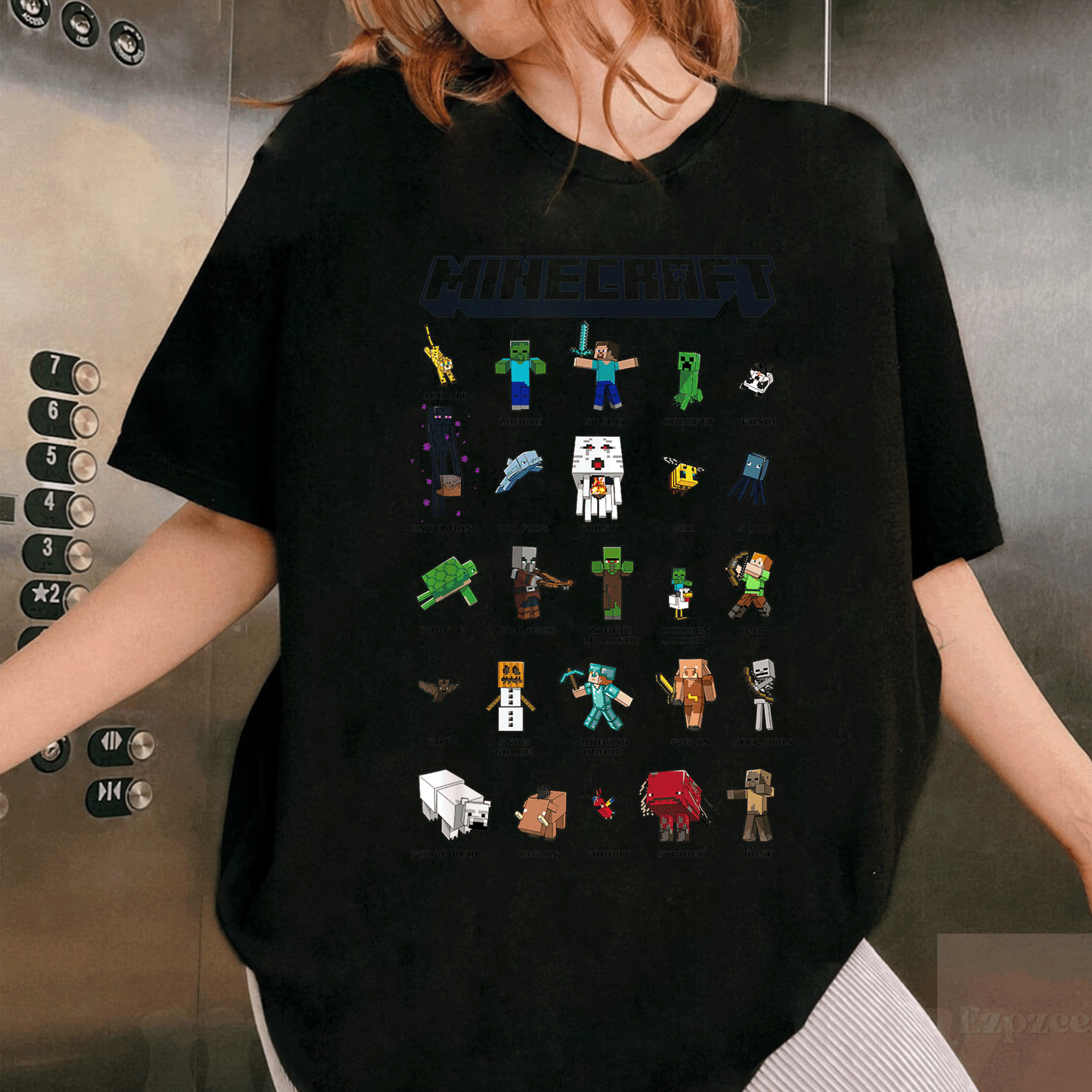 Minecraft Group Shot Collage Style T-Shirt for Fans, Vibrant Design Featuring Iconic Characters, Perfect Gift for Gamers - 1