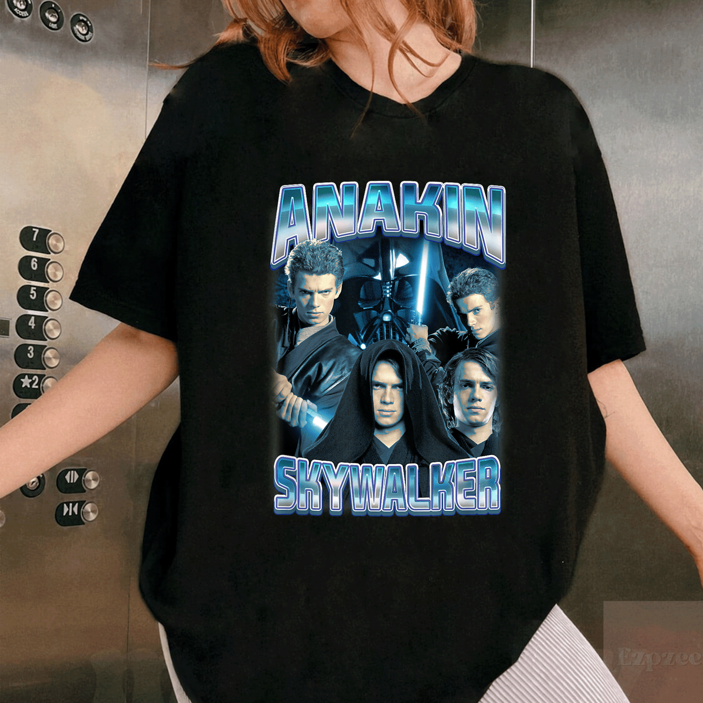 Star Wars Classic Anakin Skywalker Photo Collage Poster T-Shirt for Fans - Stylish Graphic Tee Celebrating Iconic Sith Lord - 1