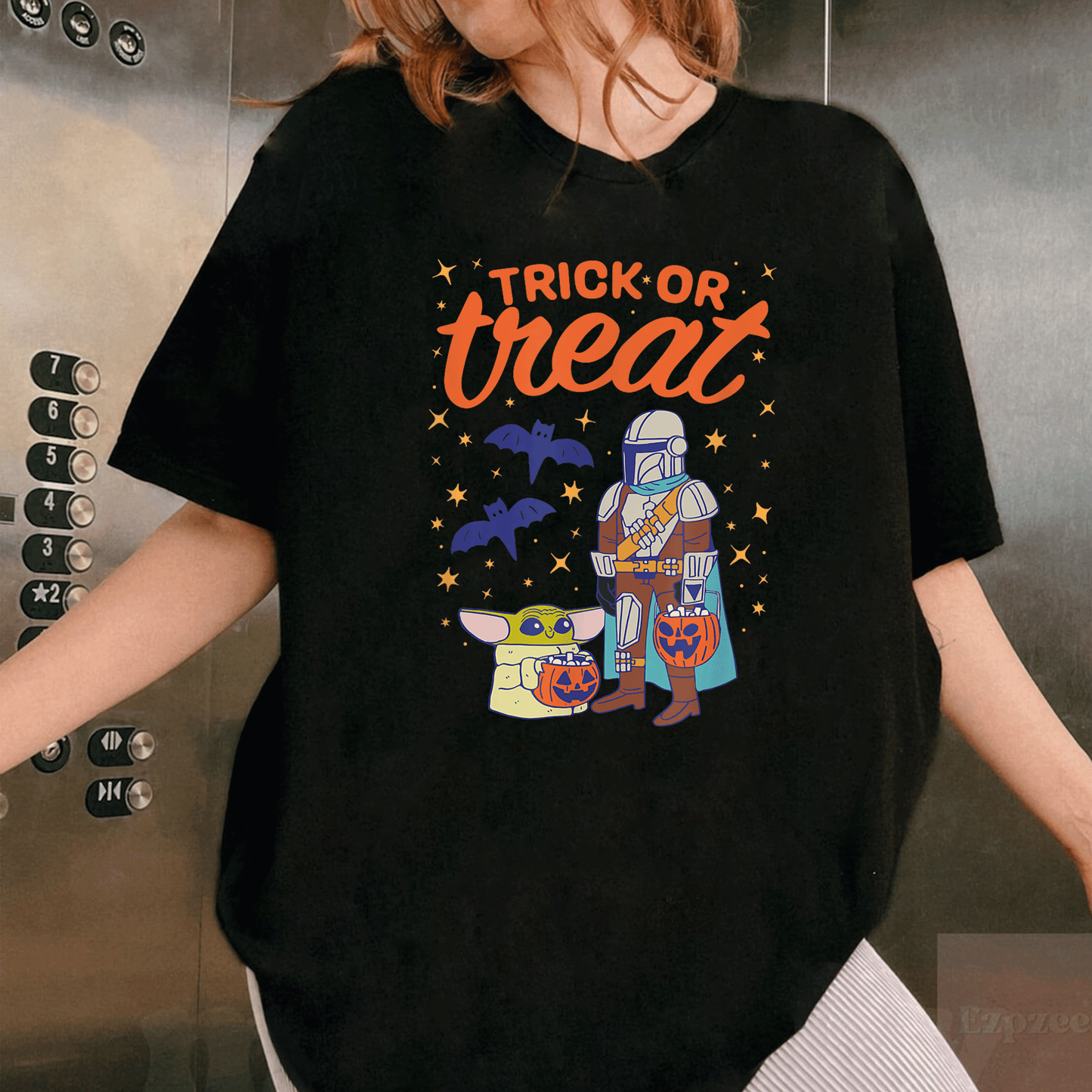 Mandalorian Grogu Halloween Trick or Treat T-Shirt for Kids, Cute and Fun T-Shirt for Star Wars Fans, Perfect Costume Tee - 1