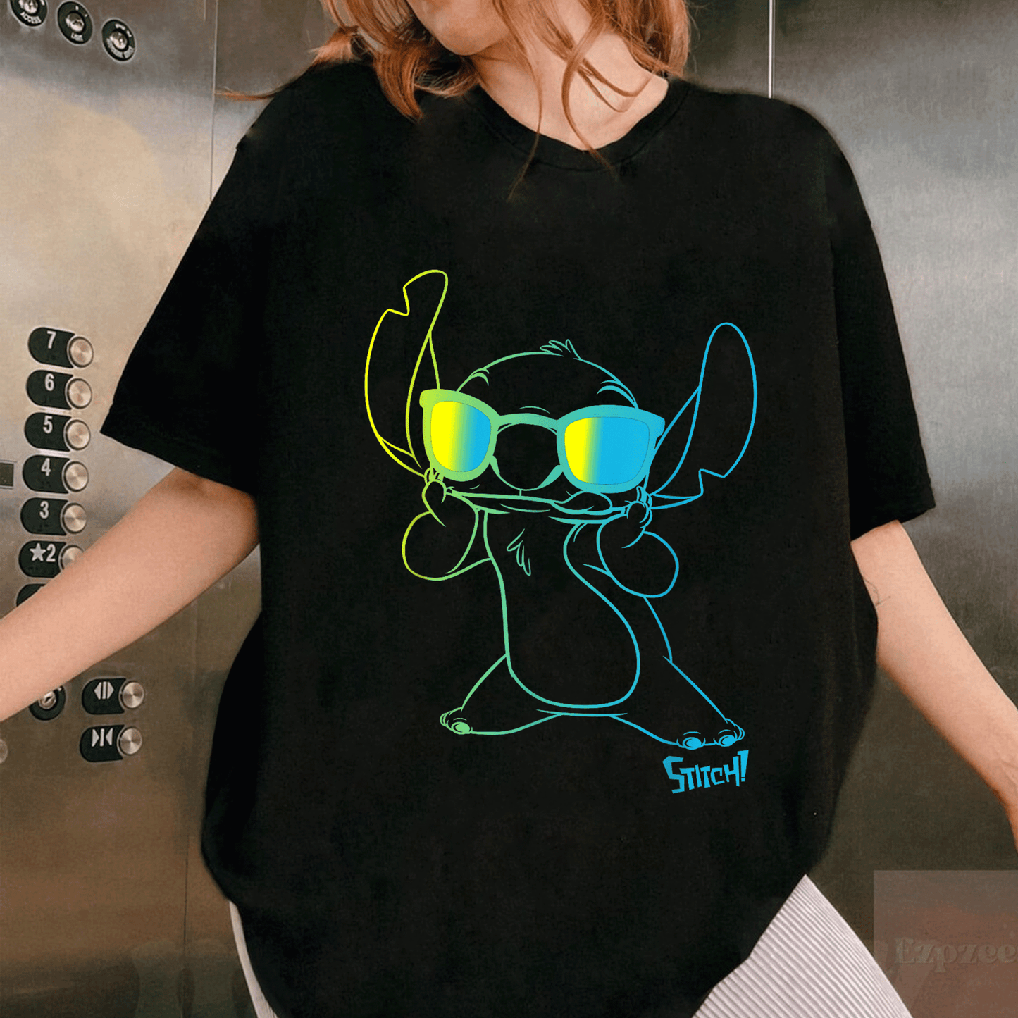 Cool Lilo & Stitch Neon Outline T-Shirt Featuring Stitch Chest Portrait - Perfect for Disney Fans and Casual Wear! - 1