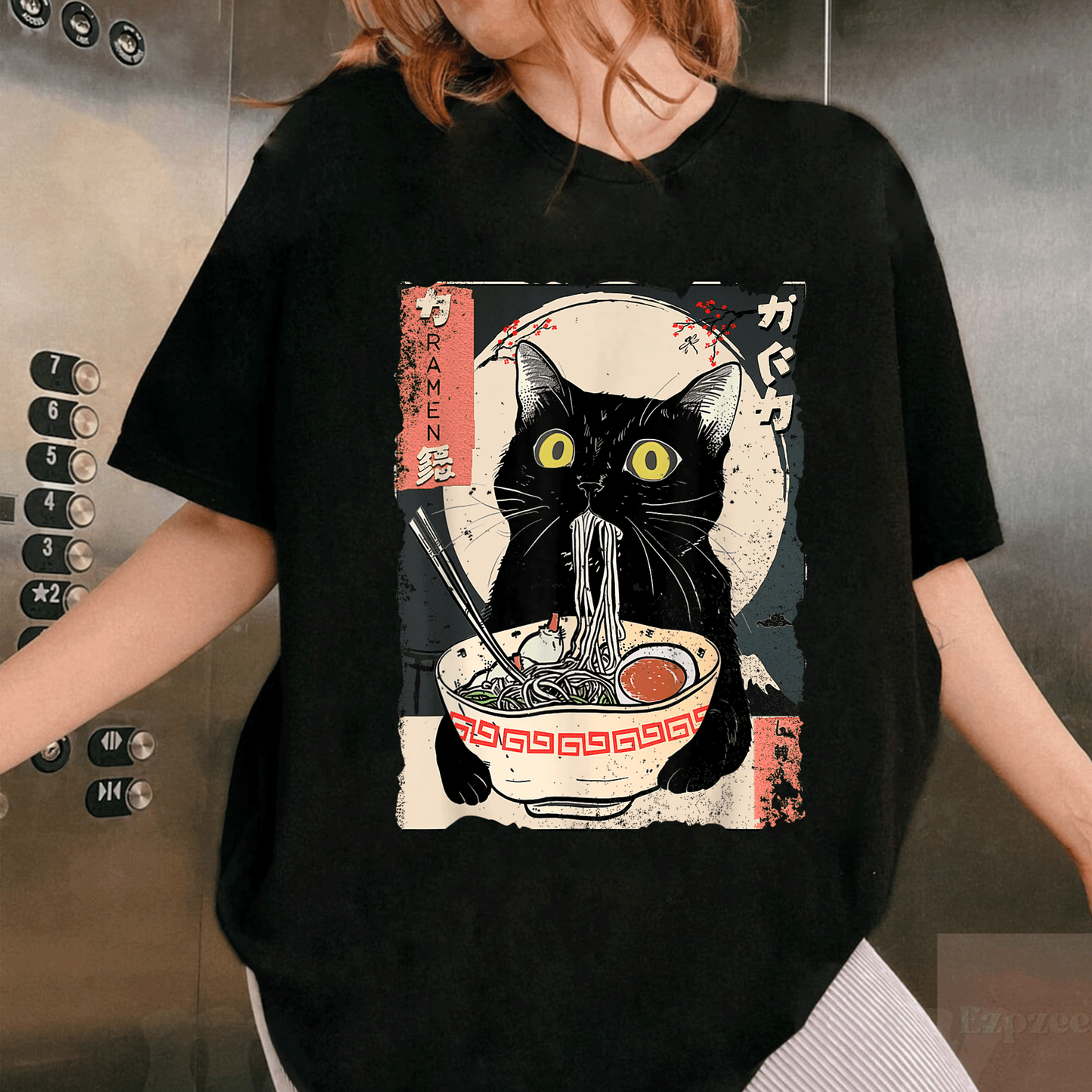 Cute Kawaii Cat Eating Ramen Noodles T-Shirt for Girls and Teens - Funny Anime Gift for Cat Lovers and Anime Fans - 1