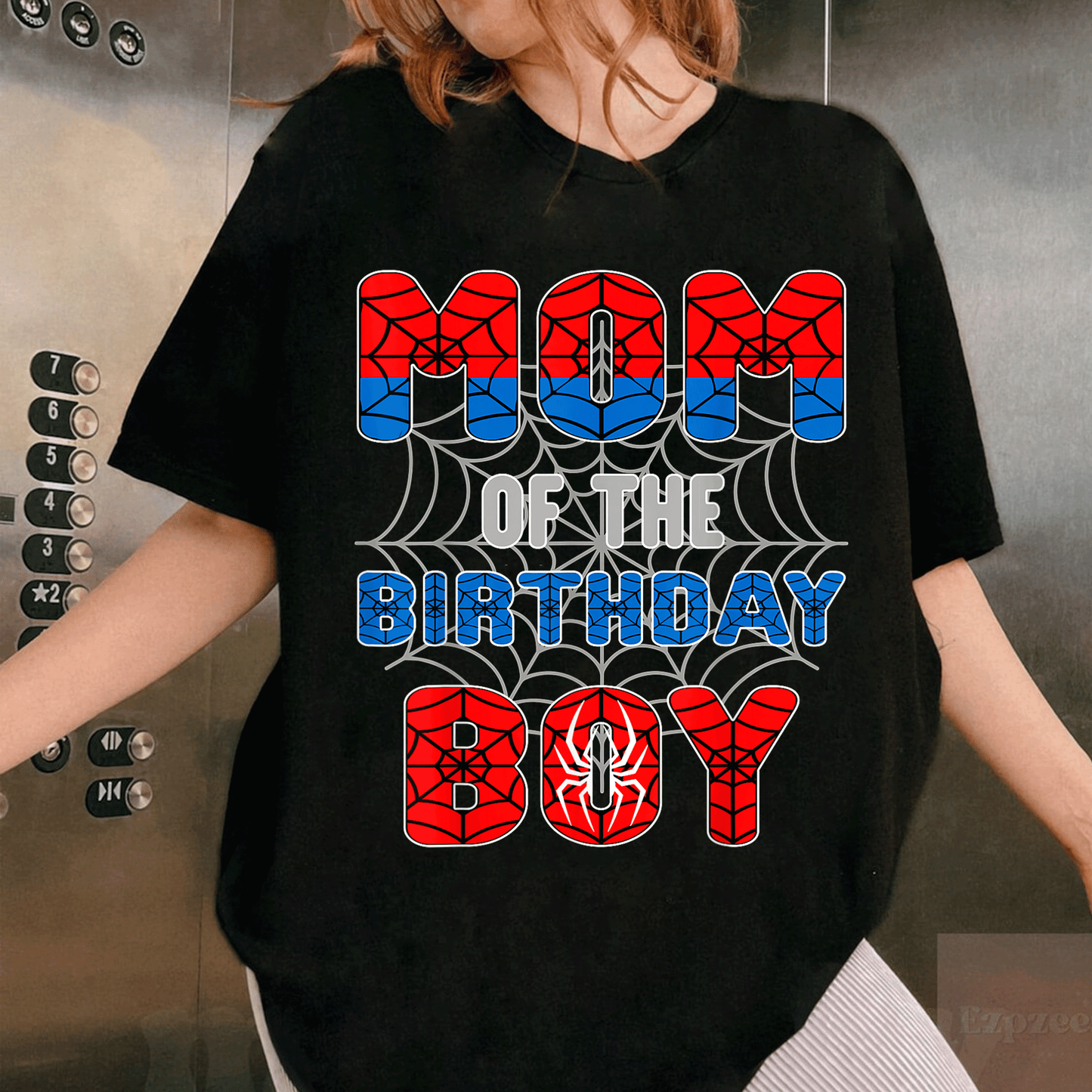 Spider Web Birthday Party T-Shirt for Mom of the Birthday Boy Fun and Festive Design Perfect for Celebration and Family Events - 1