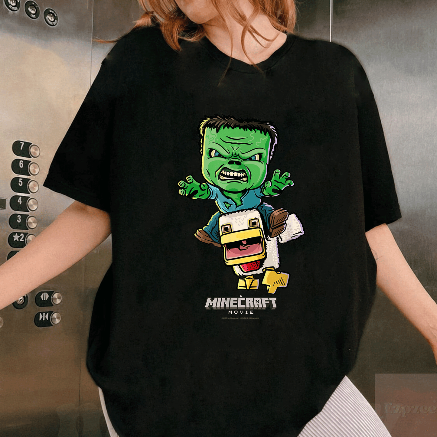 Cute Minecraft Movie Chicken Jockey Baby Zombie Animated T-Shirt for Gamers - Fun and Unique Graphic Tee for Kids and Adults - 1