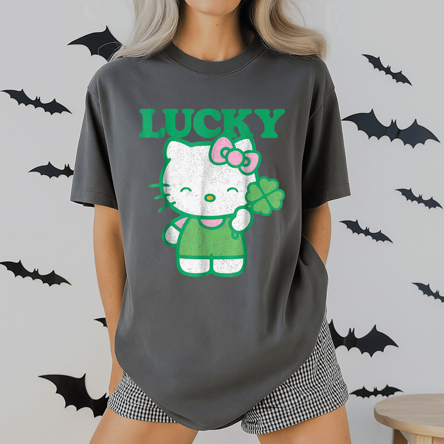Cute Hello Kitty Lucky Clover Tee Shirt - Adorable Design Featuring Lucky Clover and Hello Kitty for Kids and Adults - 2