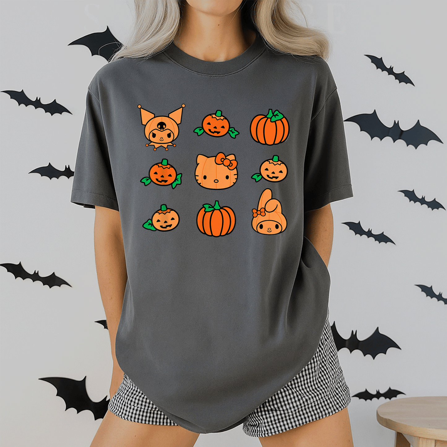 Cute Hello Kitty My Melody Kuromi Pumpkins Halloween T-Shirt for Kids and Adults - Fun Festive Style for All Celebrations - 2