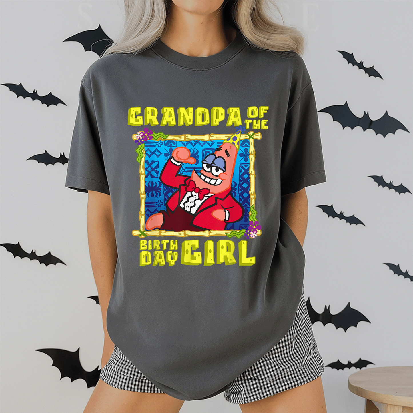 Mademark x SpongeBob SquarePants Birthday Grandad T-Shirt Features SpongeBob and Patrick in Fun Grandpa Design for Kids - 2