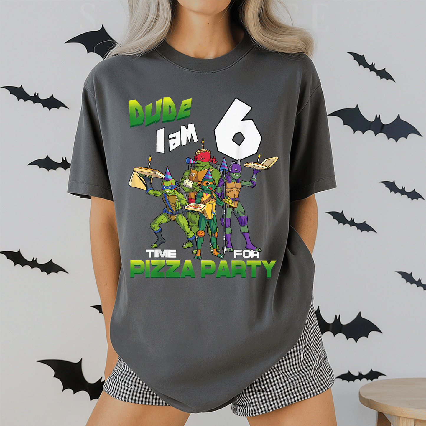Cool Teenage Mutant Ninja Turtles Birthday T-Shirt for Boys - Dude I am 6 Years Old Pizza Party Style Fun Tee - 2