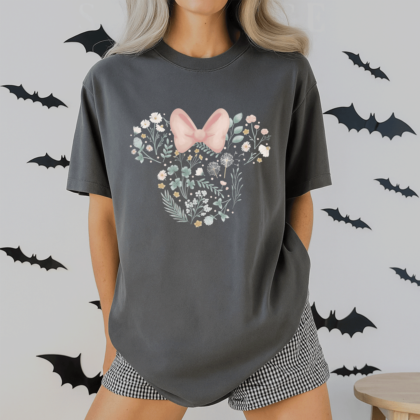 Disney Minnie Mouse Icon Spring Flowers T-Shirt for Women, Cute Floral Graphic Tee, Perfect for Casual Outings and Gifts - 2