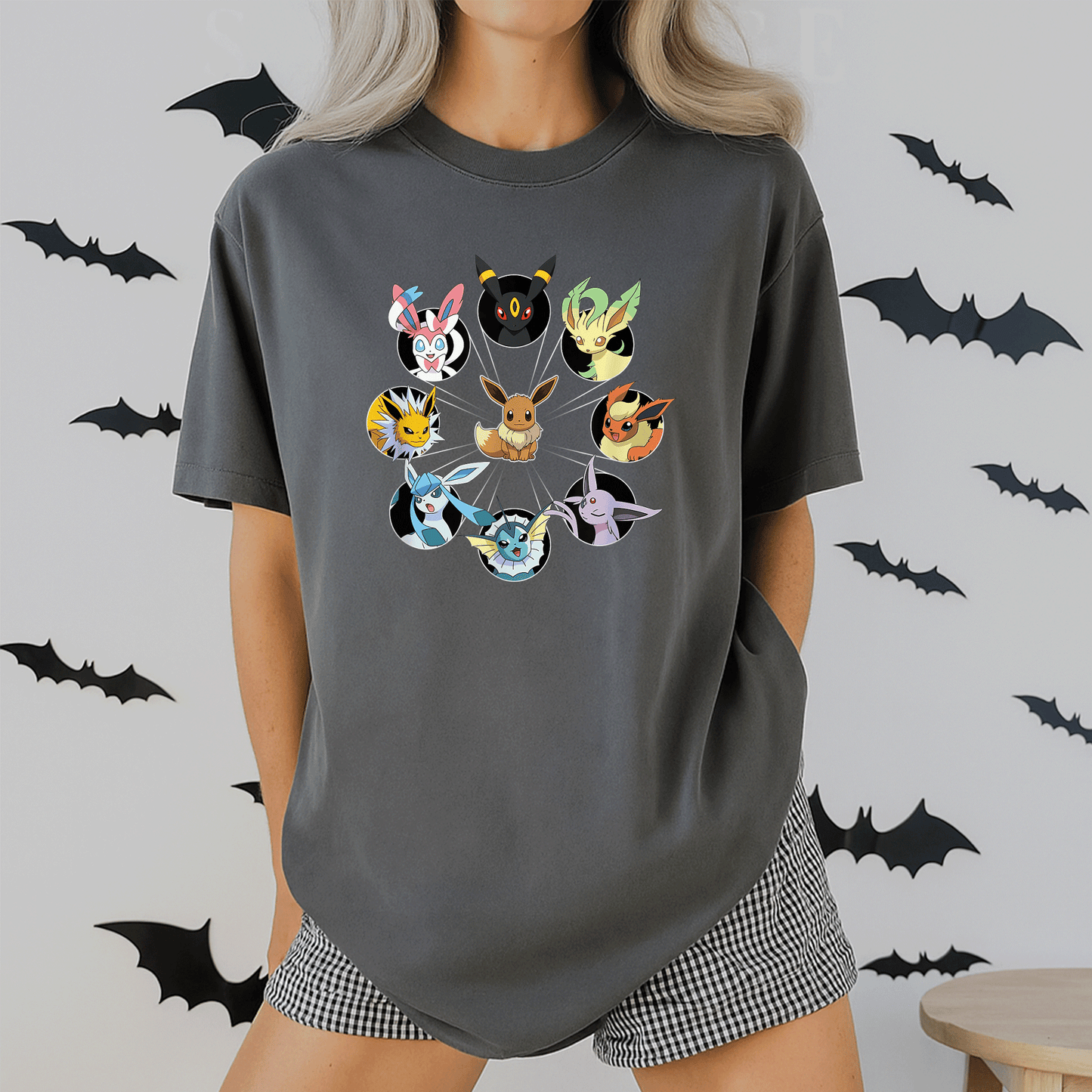 Eevee Evolution Circle T-Shirt for Pokémon Fans, Cute and Colorful Graphic Tee Featuring Eevee and Its Evolutions - 2