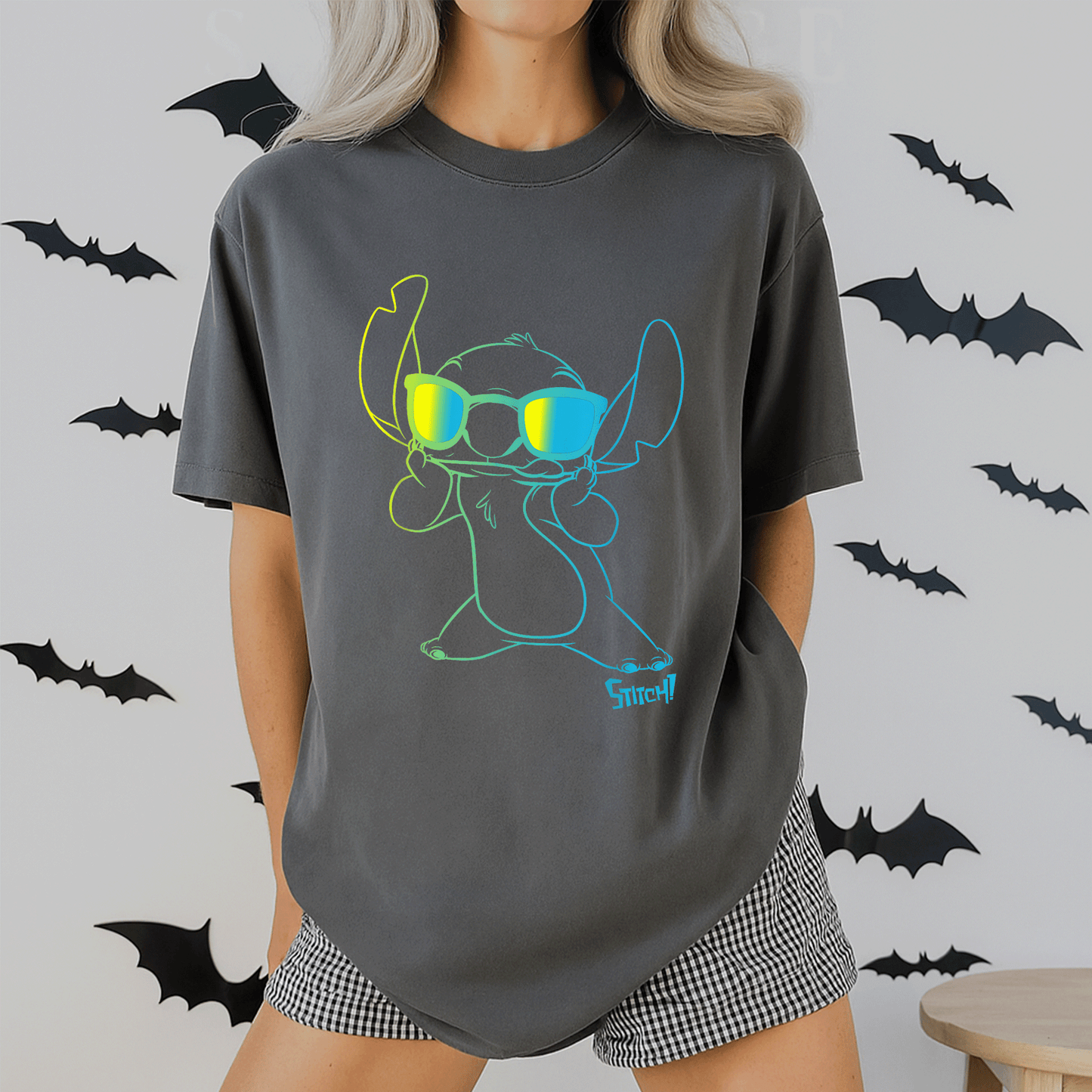 Cool Lilo & Stitch Neon Outline T-Shirt Featuring Stitch Chest Portrait - Perfect for Disney Fans and Casual Wear! - 2