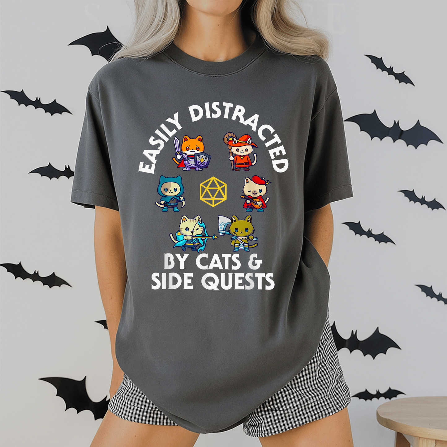 RPG Gamer Cats D20 Dice T-Shirt for Nerdy Geeks - Fun Cat Design for Men, Women, and Kids Who Love Gaming! - 2