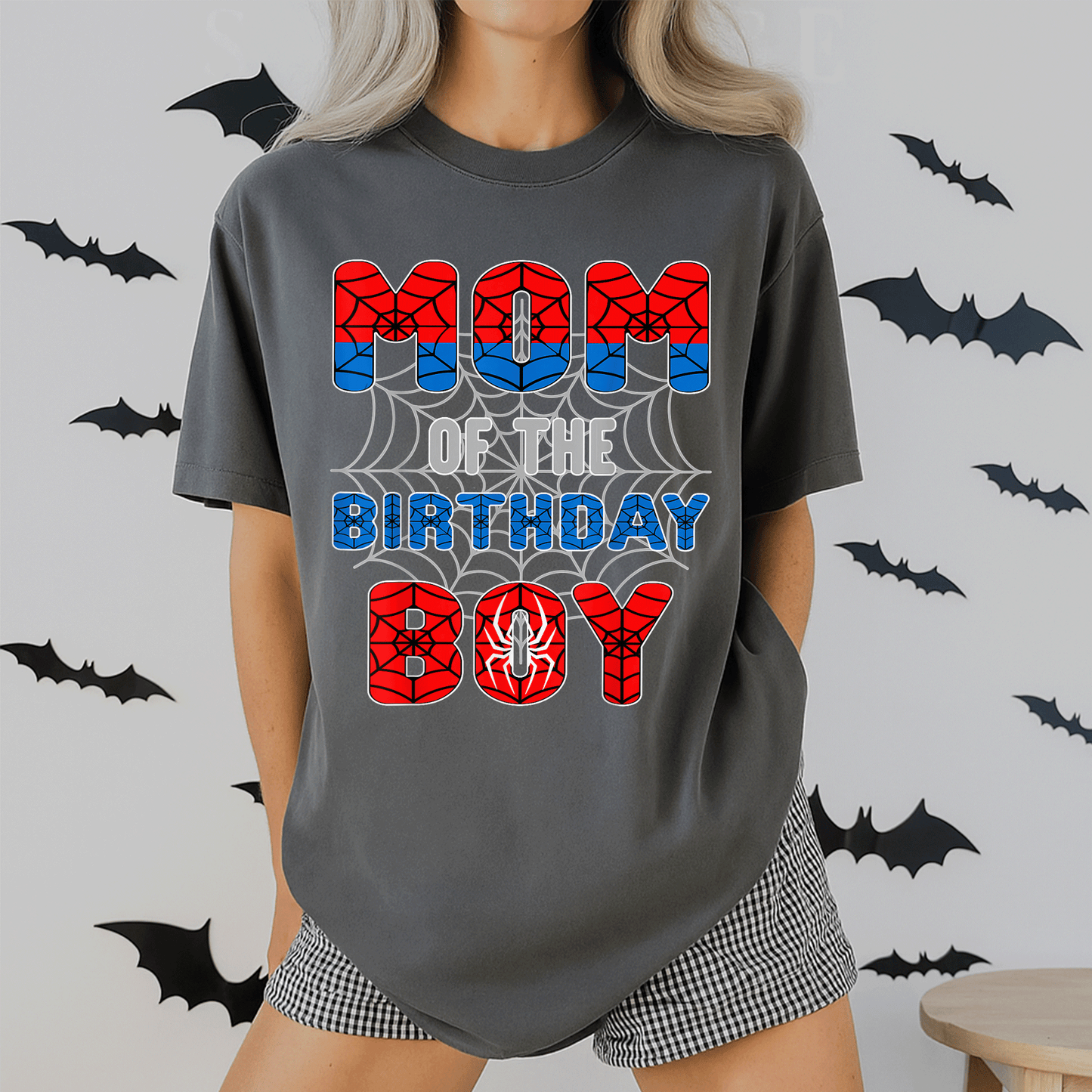 Spider Web Birthday Party T-Shirt for Mom of the Birthday Boy Fun and Festive Design Perfect for Celebration and Family Events - 2