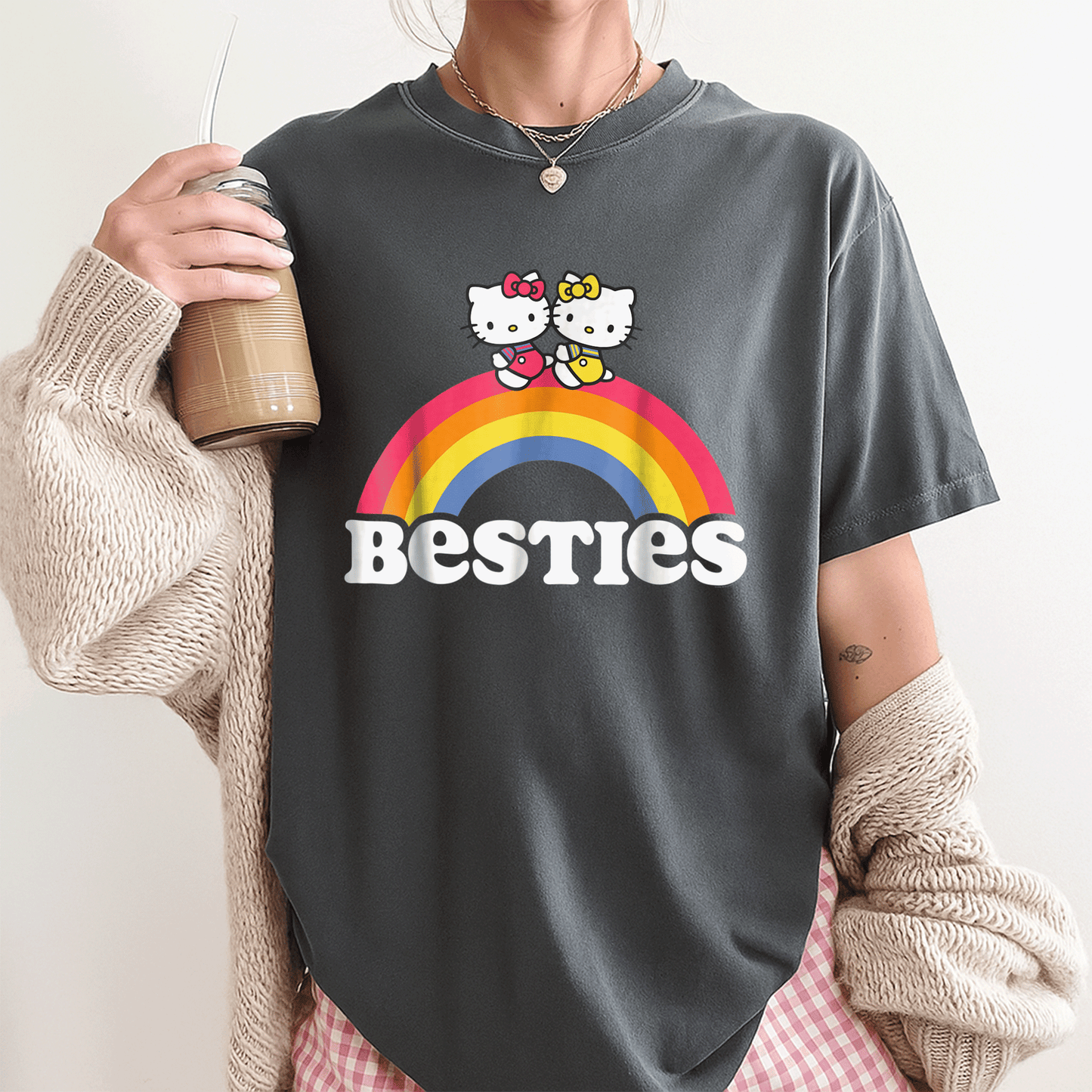 Cute Hello Kitty and Mimmy Besties Tee Shirt for Girls Perfect for Playdates and Everyday Fun, Adorable Cartoon Design! - 3
