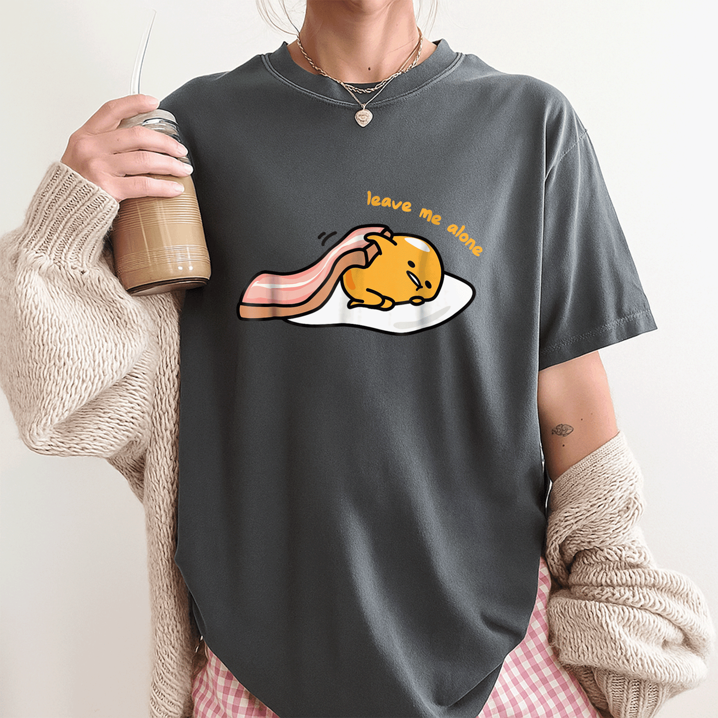 Cute Gudetama Leave Me Alone Tee Shirt Perfect for Lazy Days and Chill Vibes, Adorable Egg Character Graphic Design - 3