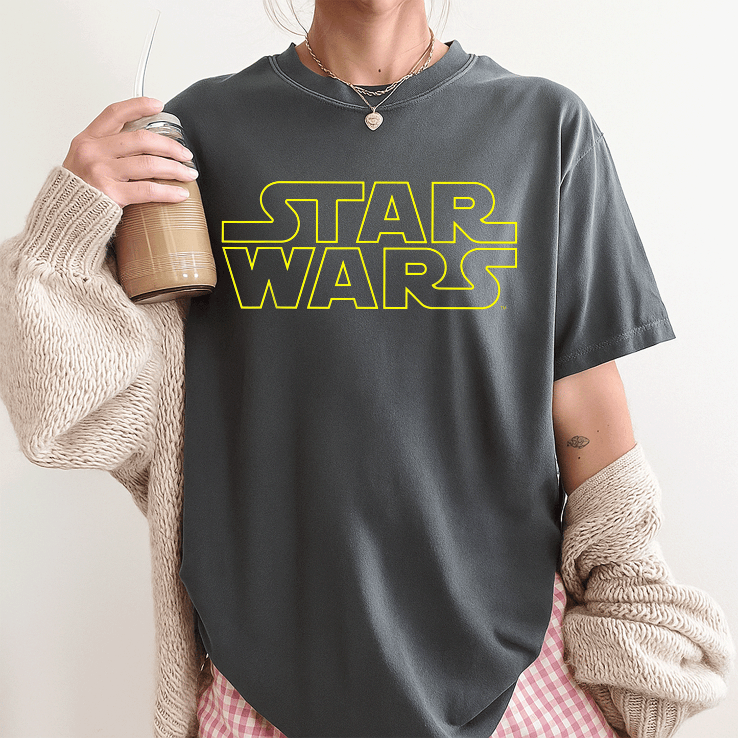 Star Wars Simple Logo Outline Graphic T-Shirt for Fans, Classic Design, Comfortable Fit, Perfect Gift for Sci-Fi Lovers - 3
