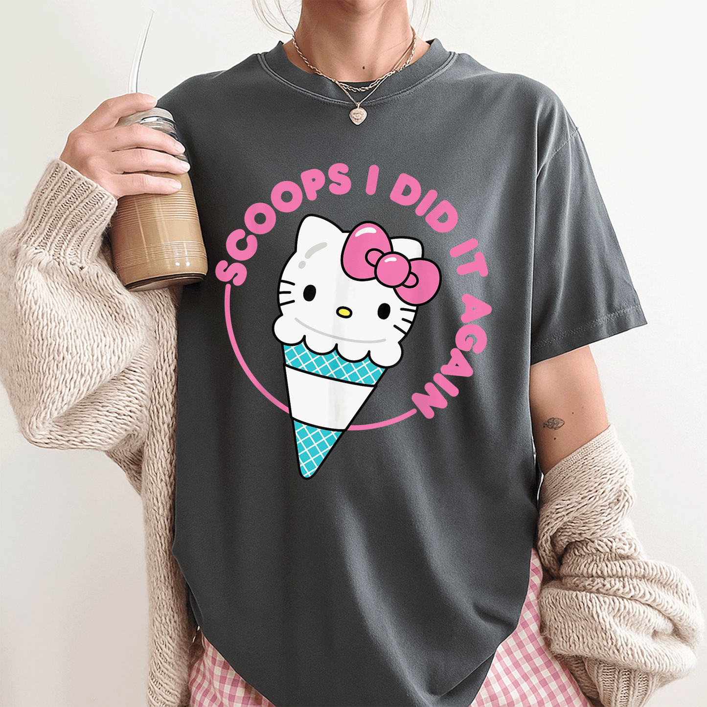 Cute Hello Kitty Ice Cream Cone Scoops I Did It Again T-Shirt for Kids and Adults - Sweet and Stylish Summer Fashion - 3