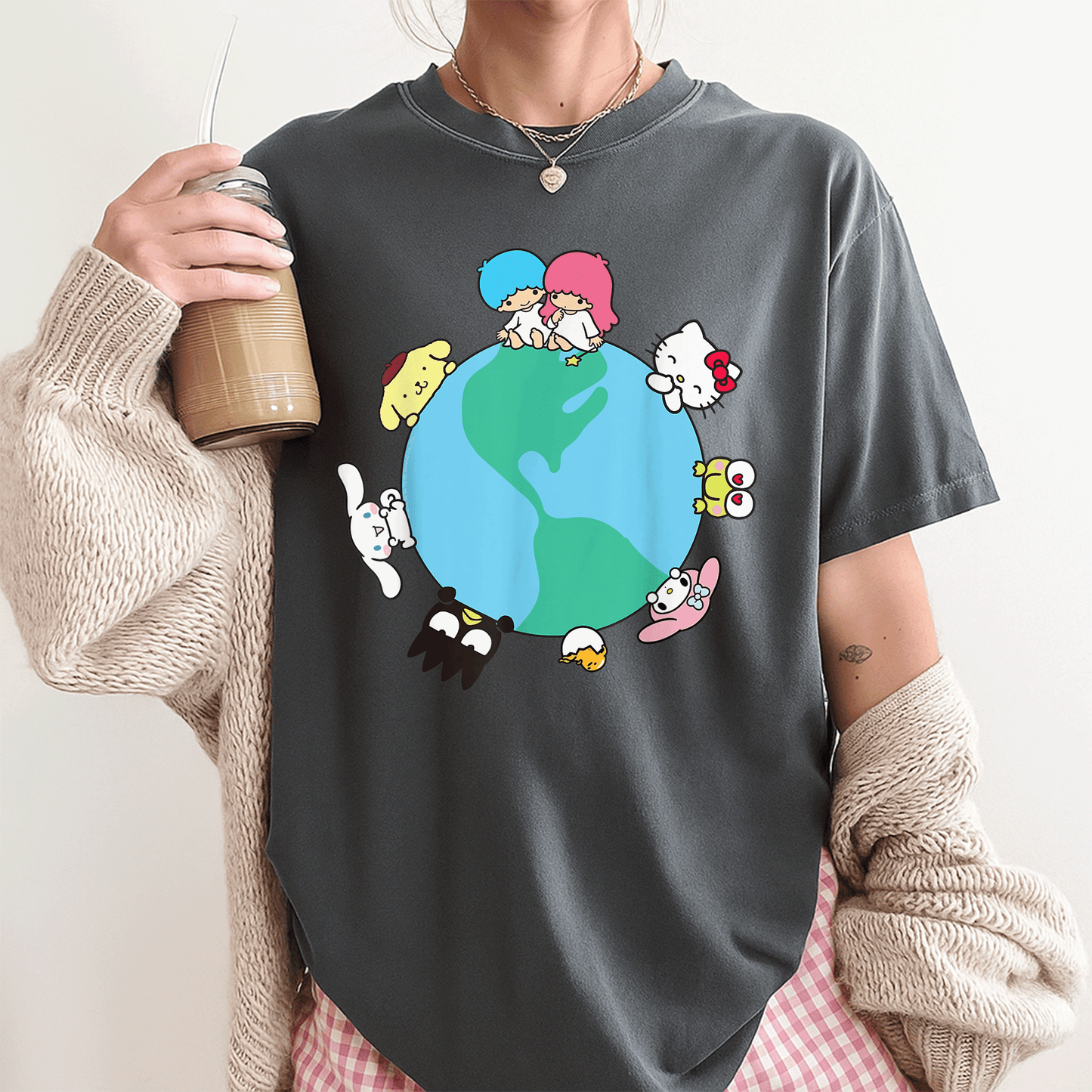 Cute Hello Kitty and Friends Sanrio Earth T-Shirt - Stylish Graphic Tee for Kids and Adults, Perfect for Daily Wear and Gifts - 3