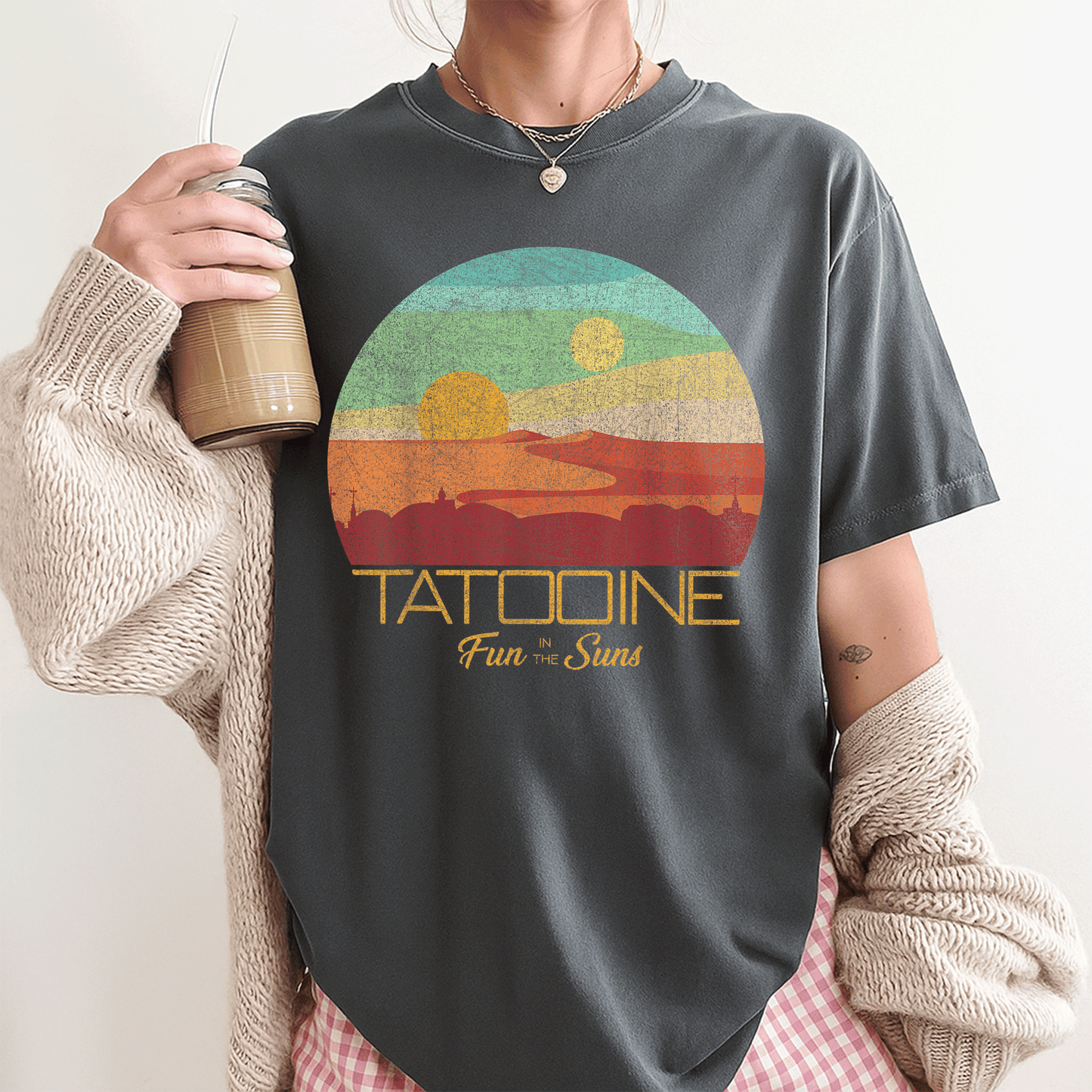 Star Wars Tatooine Postcard T-Shirt featuring Iconic Desert Landscape - Perfect Gift for Fans and Collectors - 3