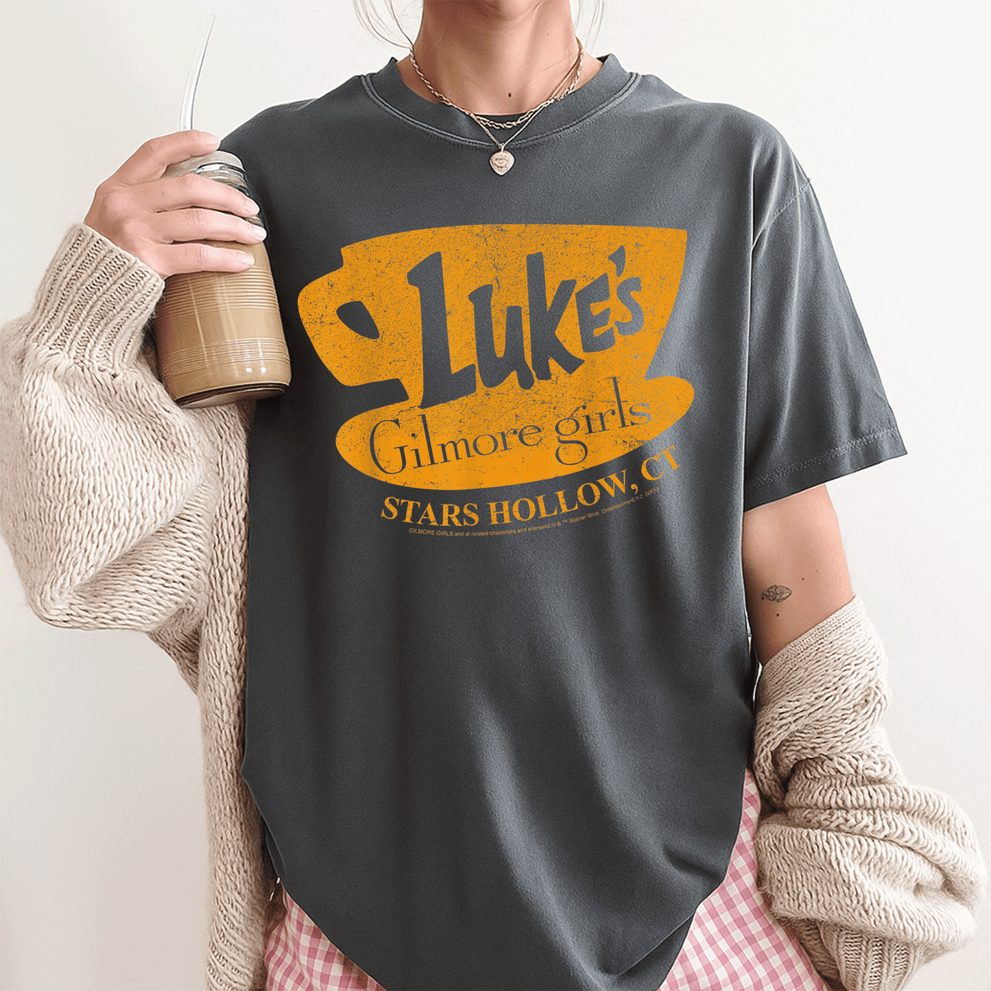 Gilmore Girls Luke's Stars Hollow Distressed Sign T-Shirt Perfect for Fans of Stars Hollow and Coffee Lovers - 3