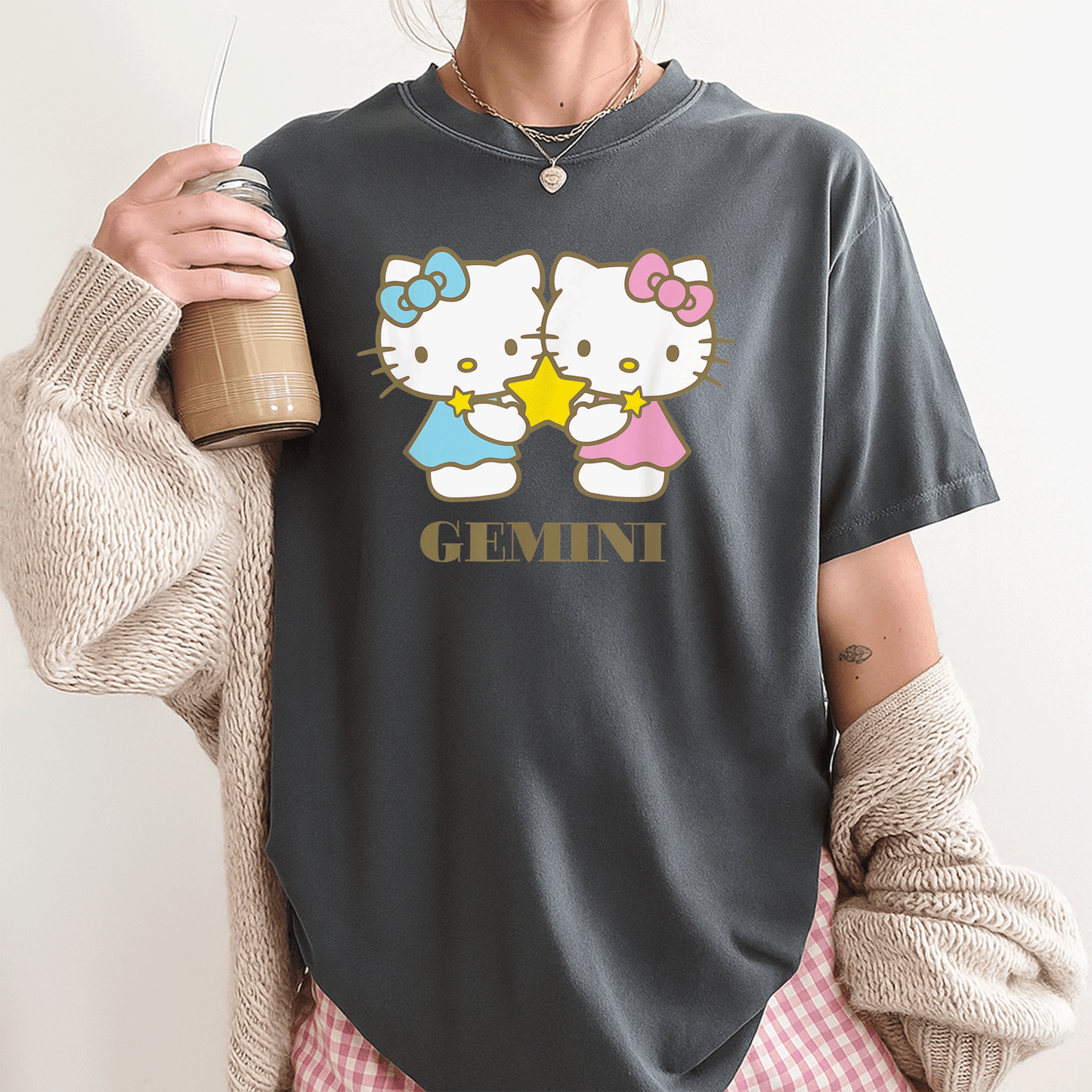 Cute Hello Kitty Gemini Zodiac T-Shirt for Women, Fun Astrological Graphics, Perfect Gift for Gemini Fans and Hello Kitty Lovers - 3