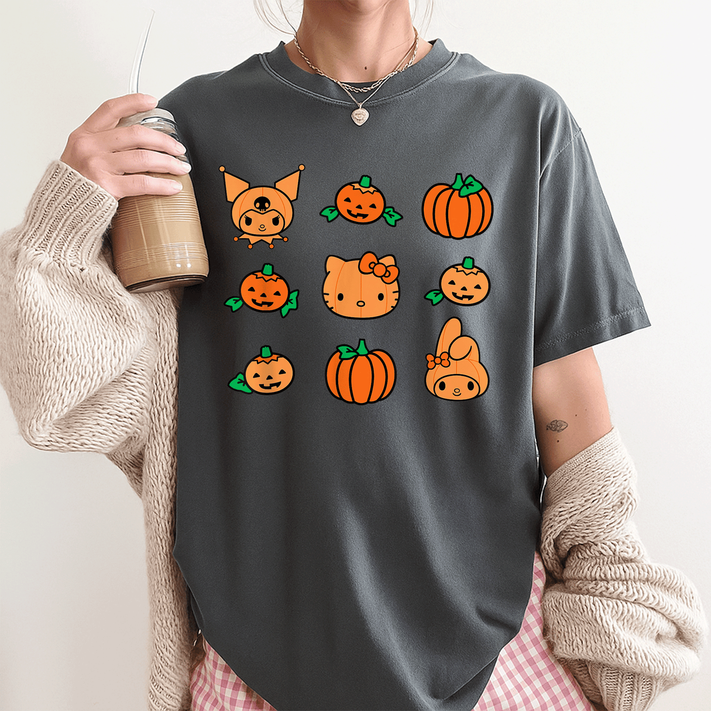 Cute Hello Kitty My Melody Kuromi Pumpkins Halloween T-Shirt for Kids and Adults - Fun Festive Style for All Celebrations - 3