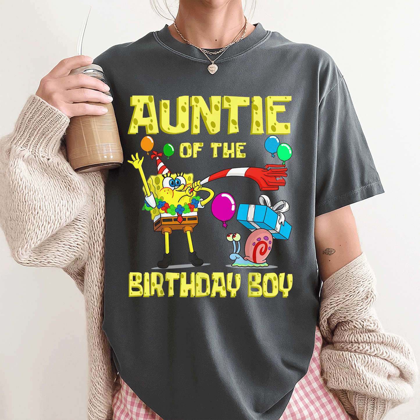 SpongeBob Auntie of the Birthday Boy Theme T-Shirt by Mademark - Fun & Colorful Party Apparel for Fans of All Ages - 3