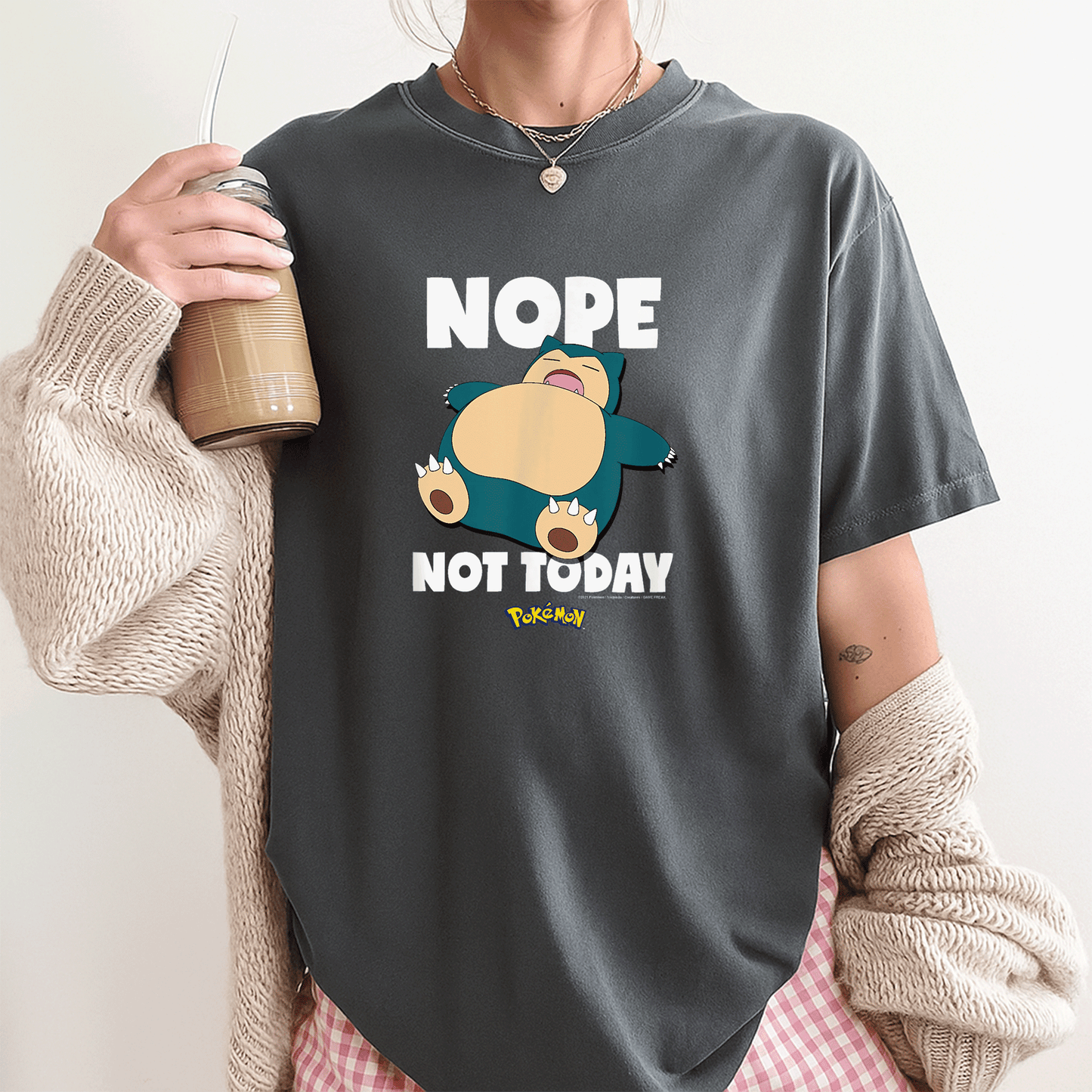 Cozy Pokémon Nope Not Today Snorlax T-Shirt: Fun Design Perfect for Fans Who Love to Chill and Relax in Style! - 3