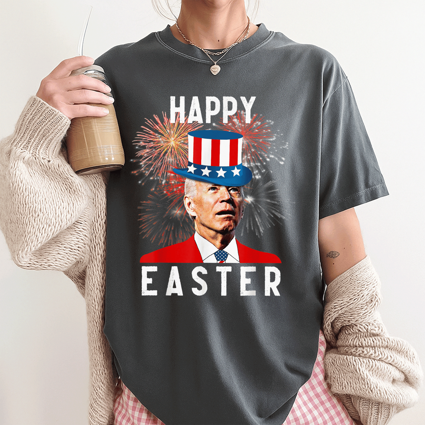 Joe Biden Happy Easter Funny T-Shirt Perfect for 4th of July Celebrations - Unique Design for Holiday Fun and Laughter - 3