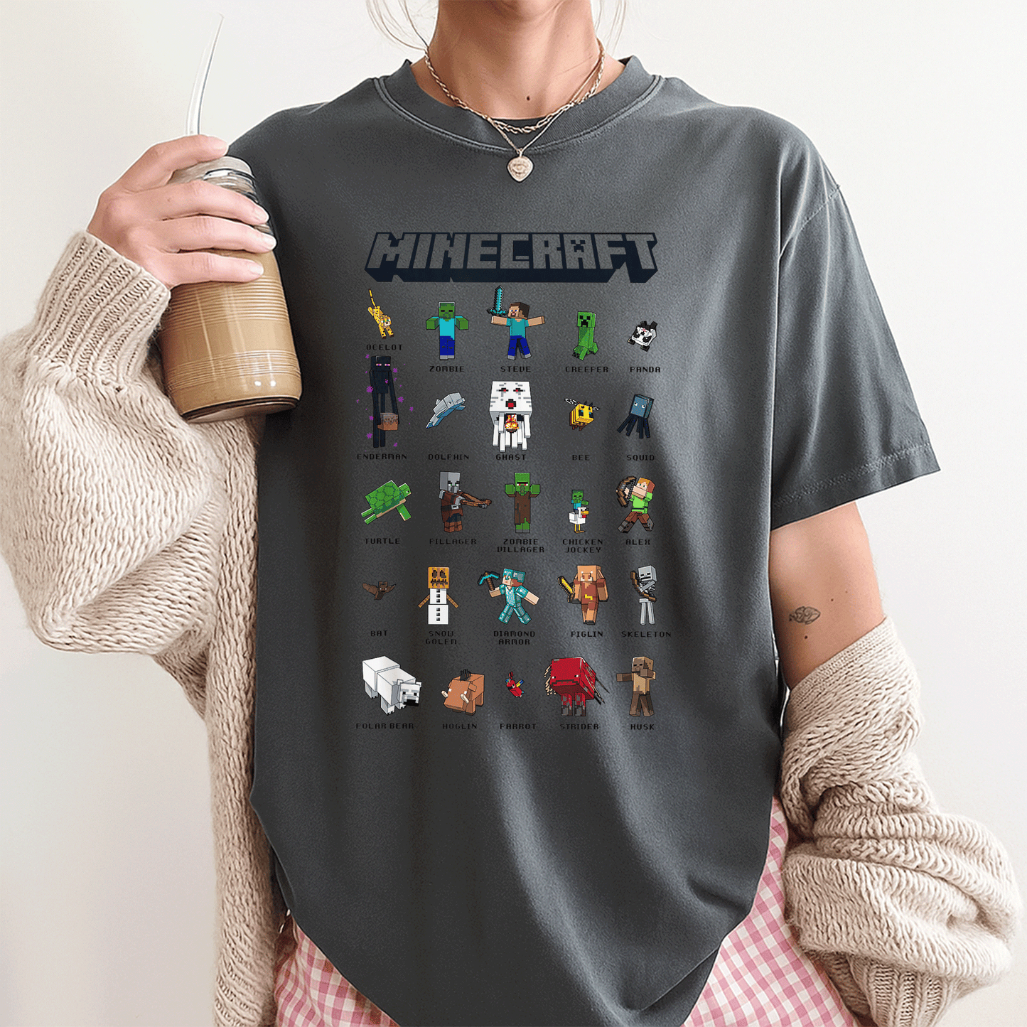 Minecraft Group Shot Collage Style T-Shirt for Fans, Vibrant Design Featuring Iconic Characters, Perfect Gift for Gamers - 3