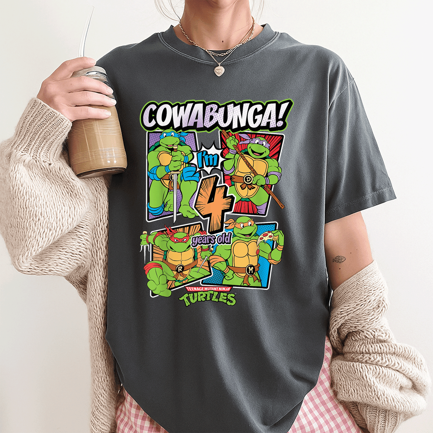 Cowabunga I'm 4 Years Old TMNT T-Shirt for Kids | Fun Teenage Mutant Ninja Turtles Birthday Tee | Perfect Gift for Little Fans - 3