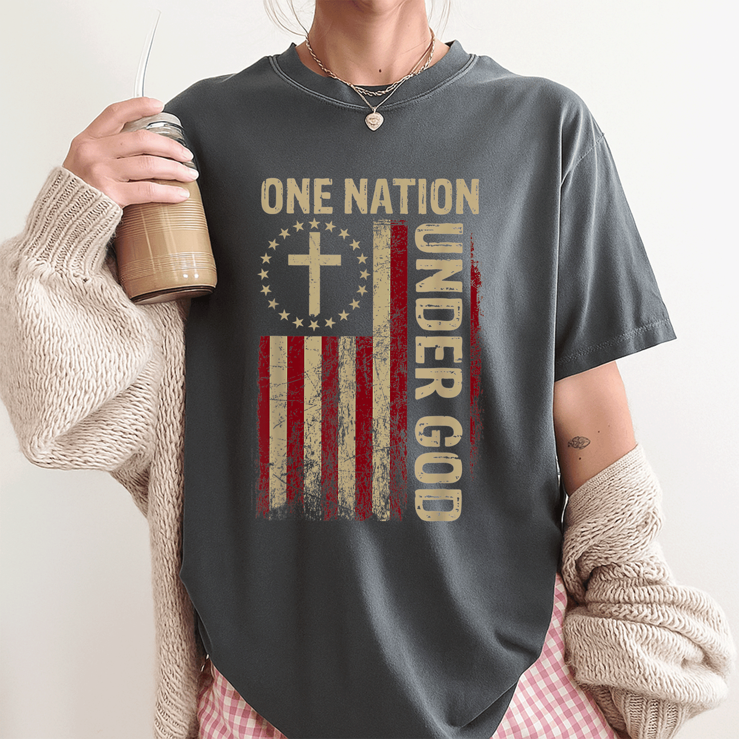 One Nation Under God Patriotic Christian T-Shirt for 4th of July Celebrations - Perfect for Faith and Freedom Events - 3