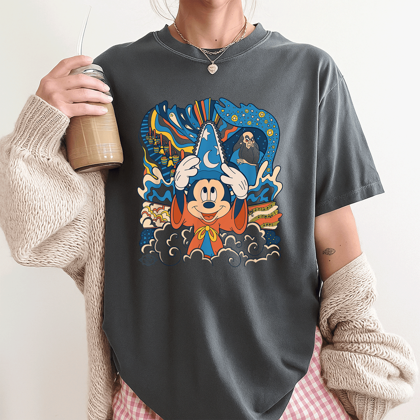Retro Disney Fantasia Sorcerer's Apprentice Mickey Mouse T-Shirt – Classic Animation Style Graphic Tee for Fans - 3