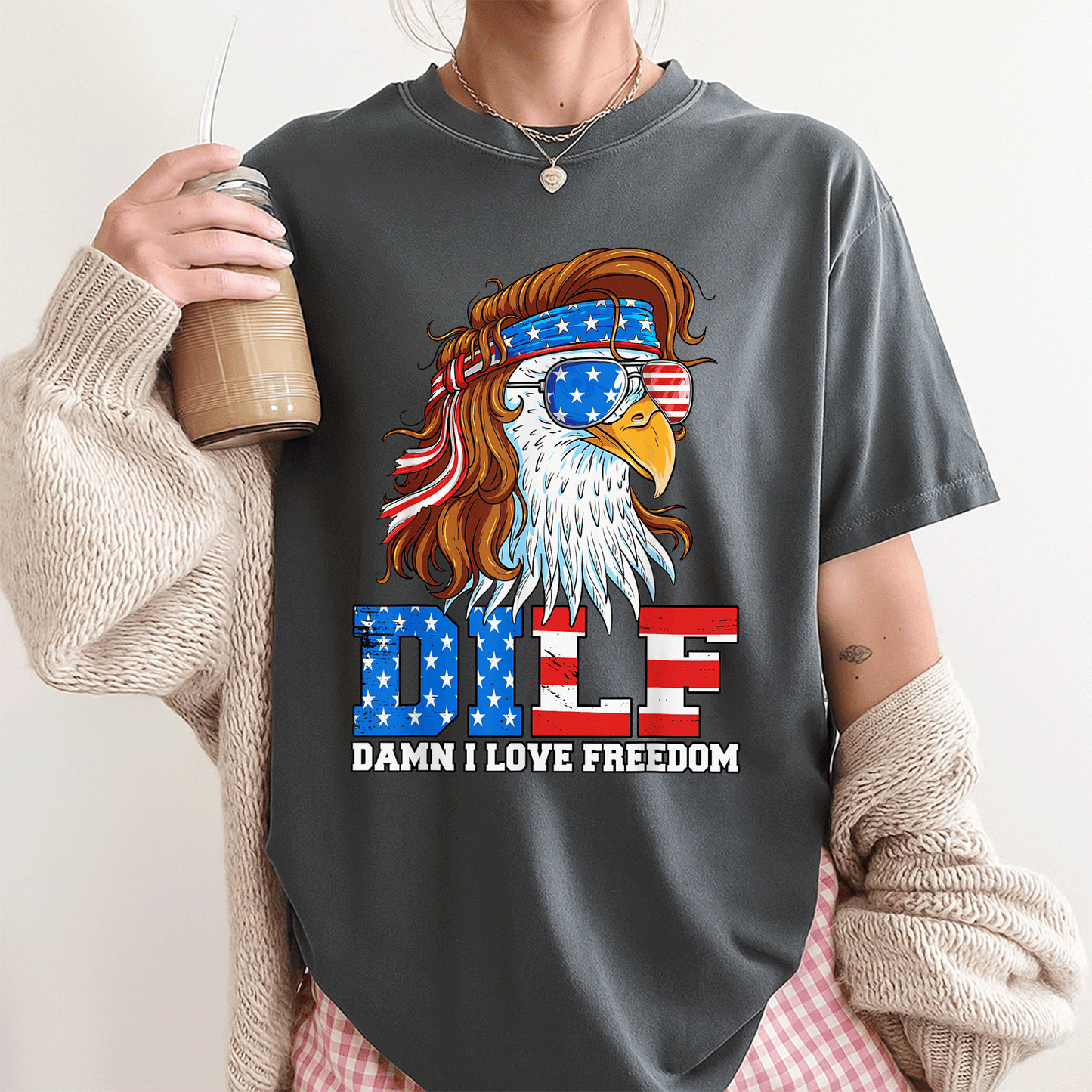 Funny DILF Damn I Love Freedom Eagle T-Shirt for Patriotic 4th of July Celebrations - Perfect Gift for Dad! - 3