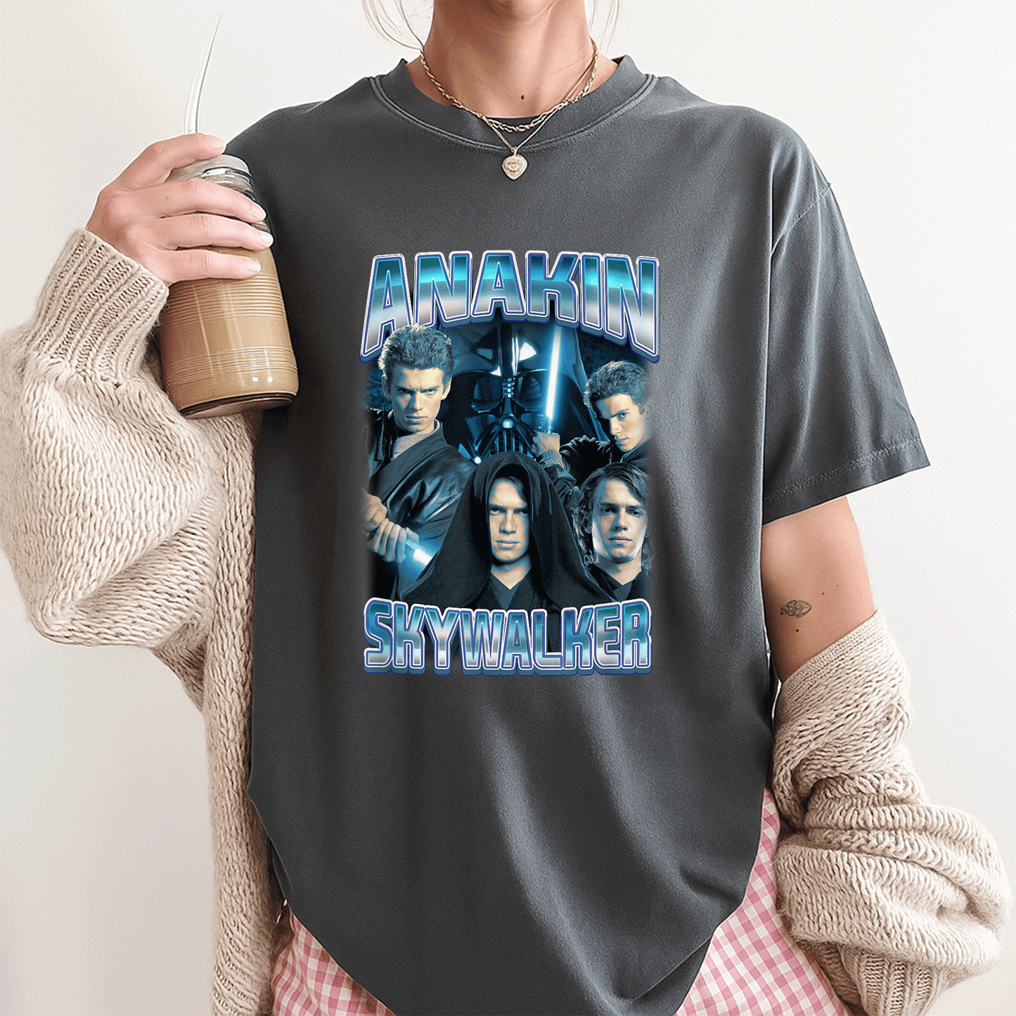 Star Wars Classic Anakin Skywalker Photo Collage Poster T-Shirt for Fans - Stylish Graphic Tee Celebrating Iconic Sith Lord - 3