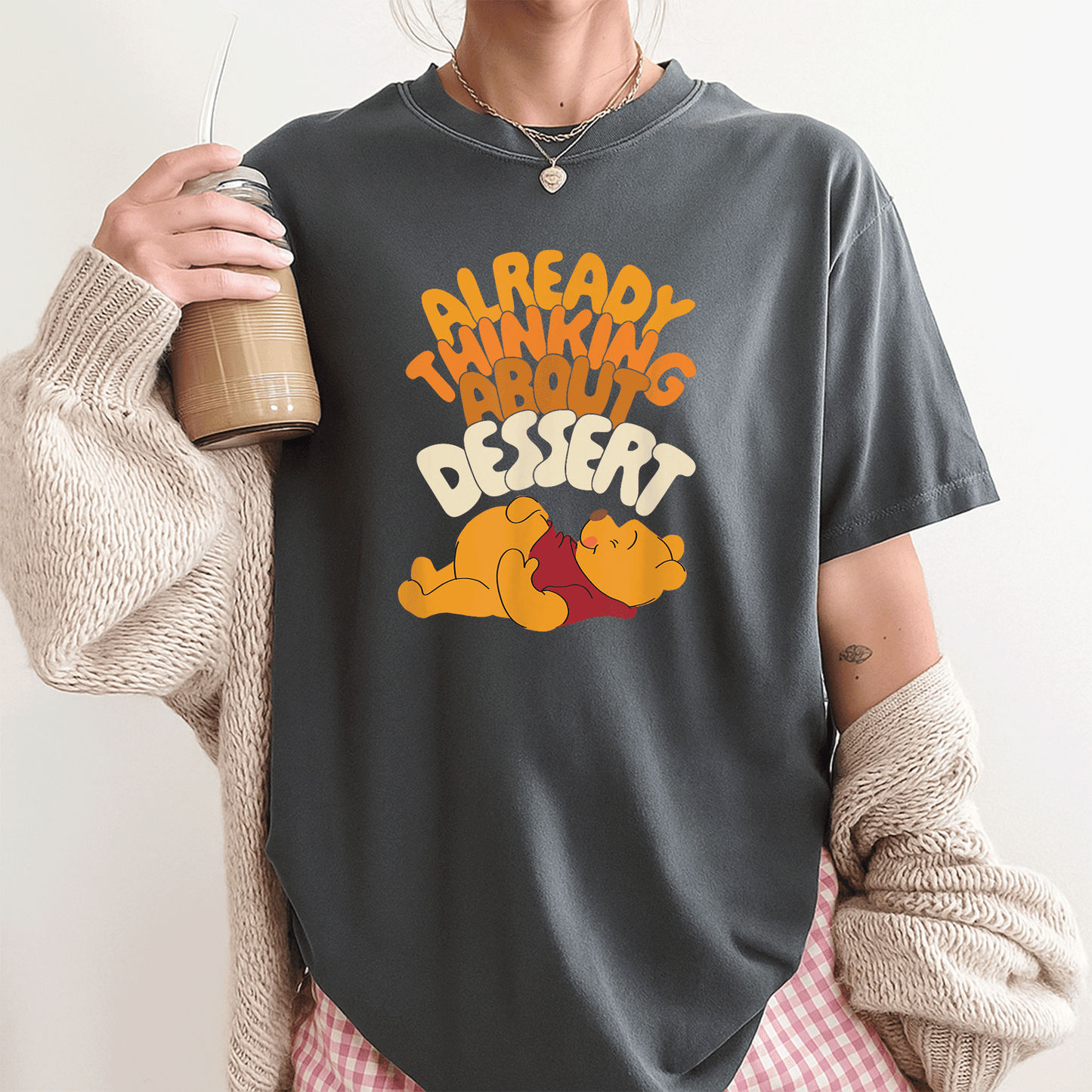 Cute Amazon Essentials Winnie the Pooh Thanksgiving T-Shirt Perfect for Dessert Lovers and Family Celebrations - 3