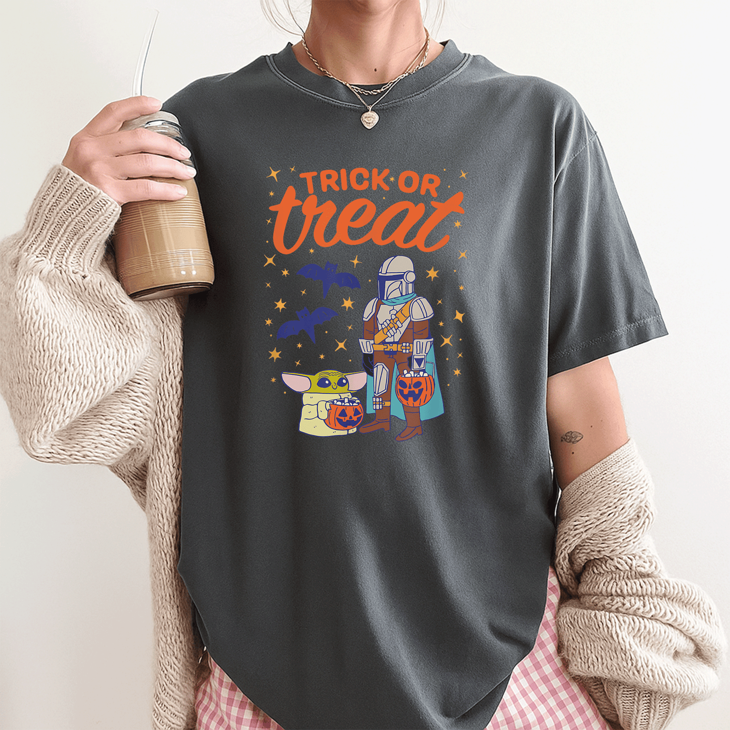 Mandalorian Grogu Halloween Trick or Treat T-Shirt for Kids, Cute and Fun T-Shirt for Star Wars Fans, Perfect Costume Tee - 3