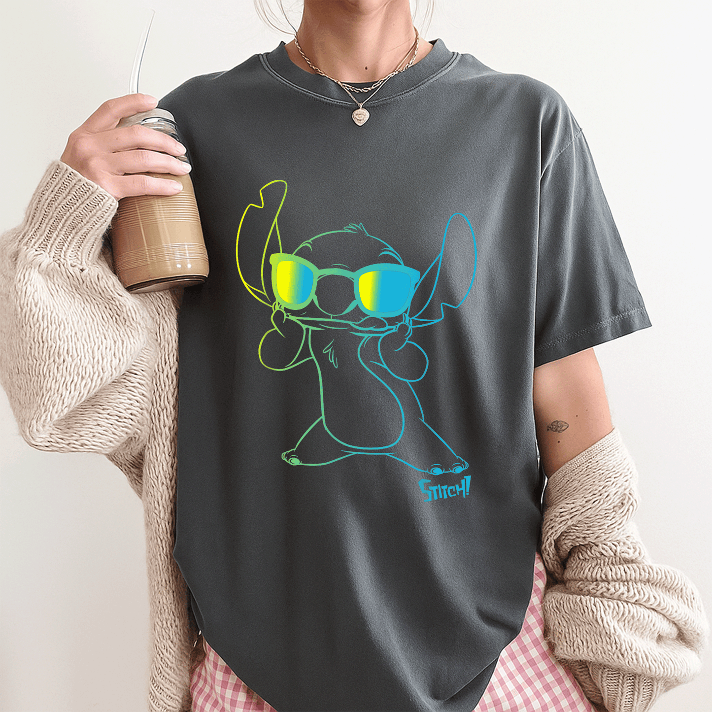 Cool Lilo & Stitch Neon Outline T-Shirt Featuring Stitch Chest Portrait - Perfect for Disney Fans and Casual Wear! - 3