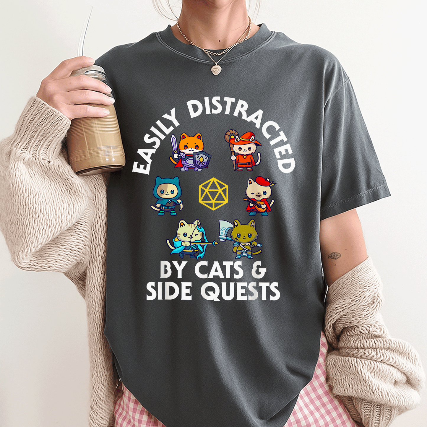 RPG Gamer Cats D20 Dice T-Shirt for Nerdy Geeks - Fun Cat Design for Men, Women, and Kids Who Love Gaming! - 3