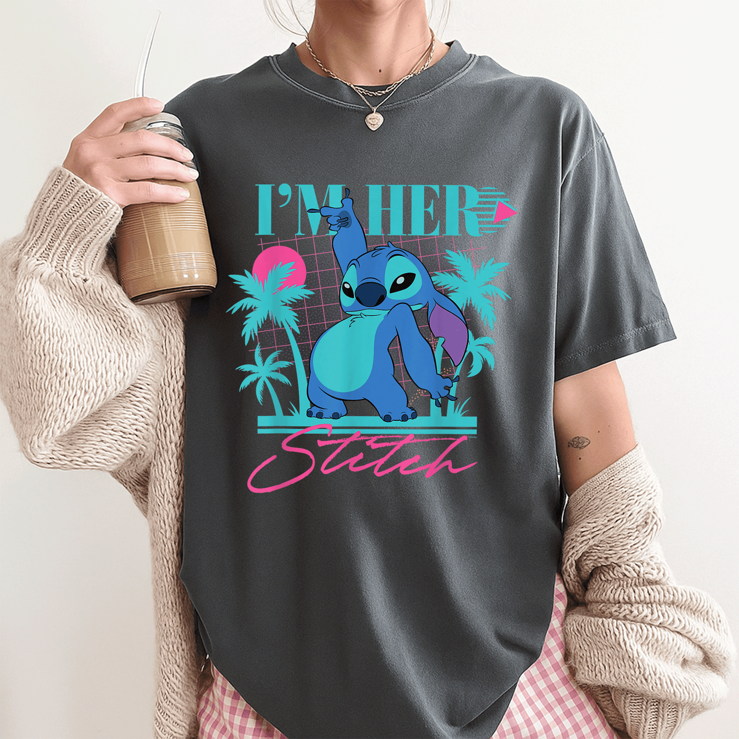 Disney Stitch Retro 90s Couples Matching T-Shirt I'm Her Stitch Cute Design for Lovebirds Perfect Gift for Him and Her - 3