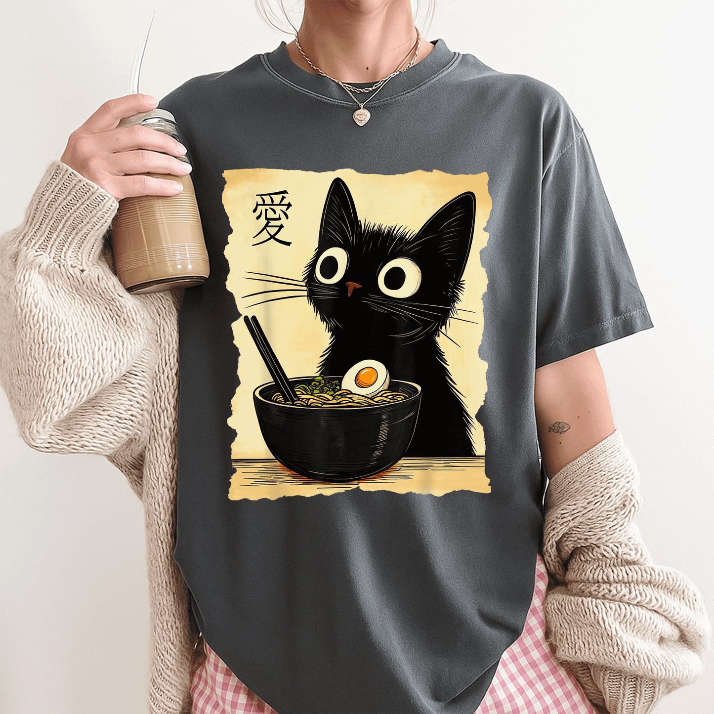 Funny Cat Ramen Graphic Tee - Cute Japanese Kawaii Anime Cat T-Shirt for Cat Lovers and Anime Fans, Perfect Gift! - 3