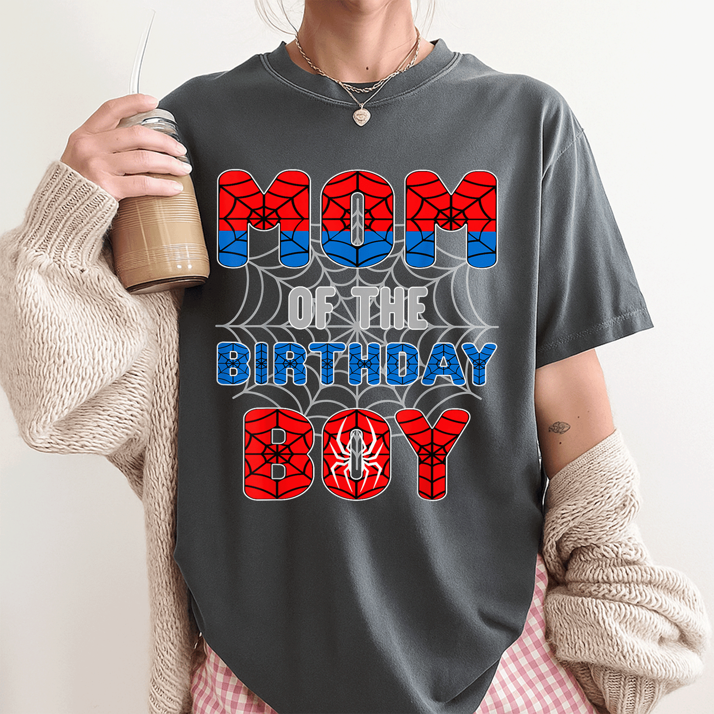 Spider Web Birthday Party T-Shirt for Mom of the Birthday Boy Fun and Festive Design Perfect for Celebration and Family Events - 3