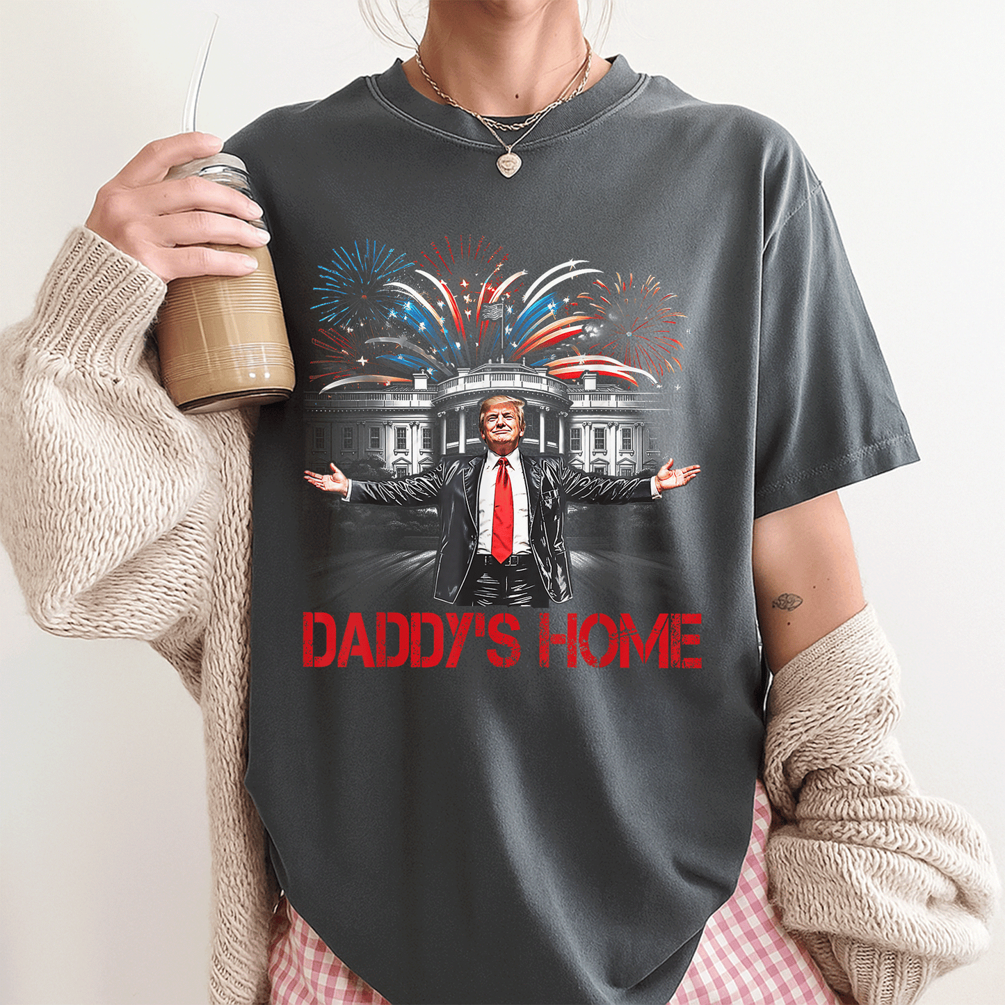 Daddy's Home White House 2025 President Trump T-Shirt for Supporters - Fun Design Showcasing Trump in a Bold Style - 3