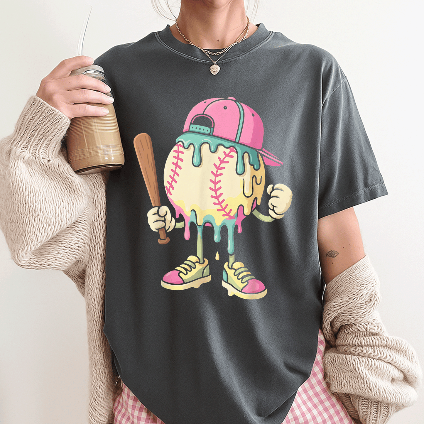 Stylish Ice Cream Drip Baseball T-Shirt for Girls Perfect for Summer Fun and Sporty Outfits - Cute and Trendy Design - 3